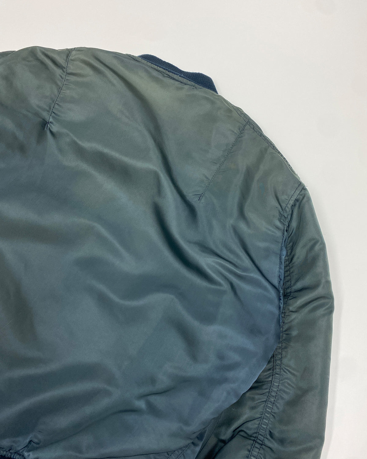 Vintage 1970s Made in USA Faded MA-1 Bomber Jacket Dark Petrol