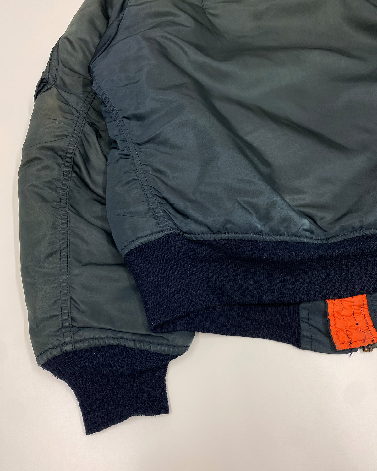 Vintage 1970s Made in USA Faded MA-1 Bomber Jacket Dark Petrol