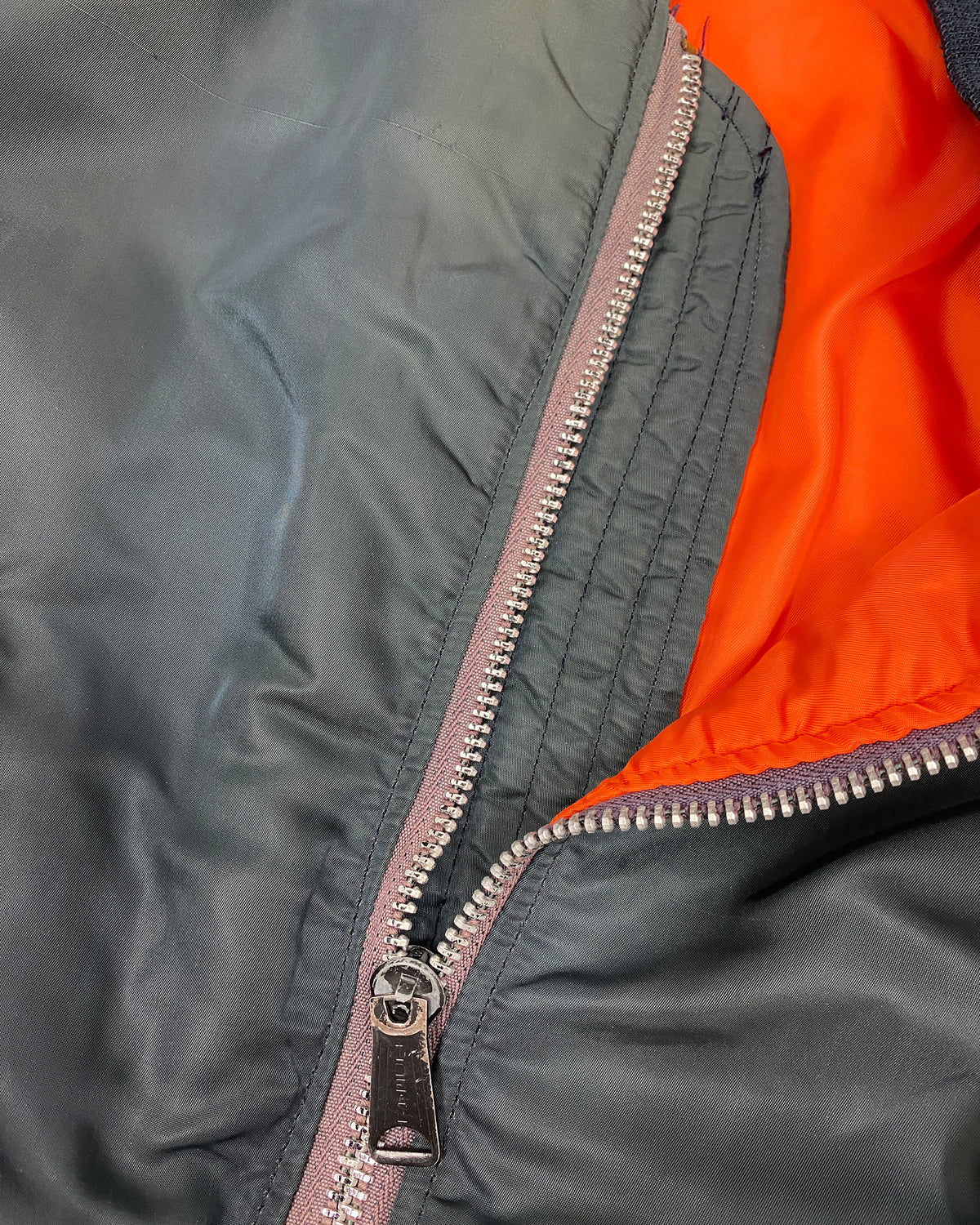 Vintage 1970s Made in USA Faded MA-1 Bomber Jacket Dark Petrol