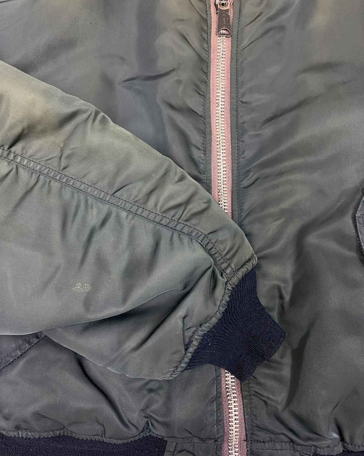 Vintage 1970s Made in USA Faded MA-1 Bomber Jacket Dark Petrol