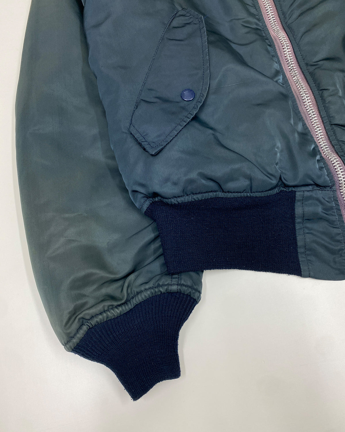 Vintage 1970s Made in USA Faded MA-1 Bomber Jacket Dark Petrol