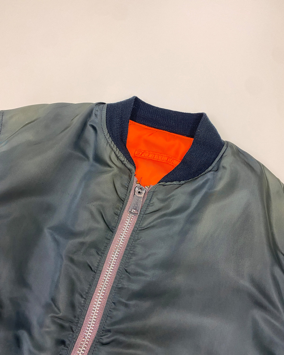 Vintage 1970s Made in USA Faded MA-1 Bomber Jacket Dark Petrol