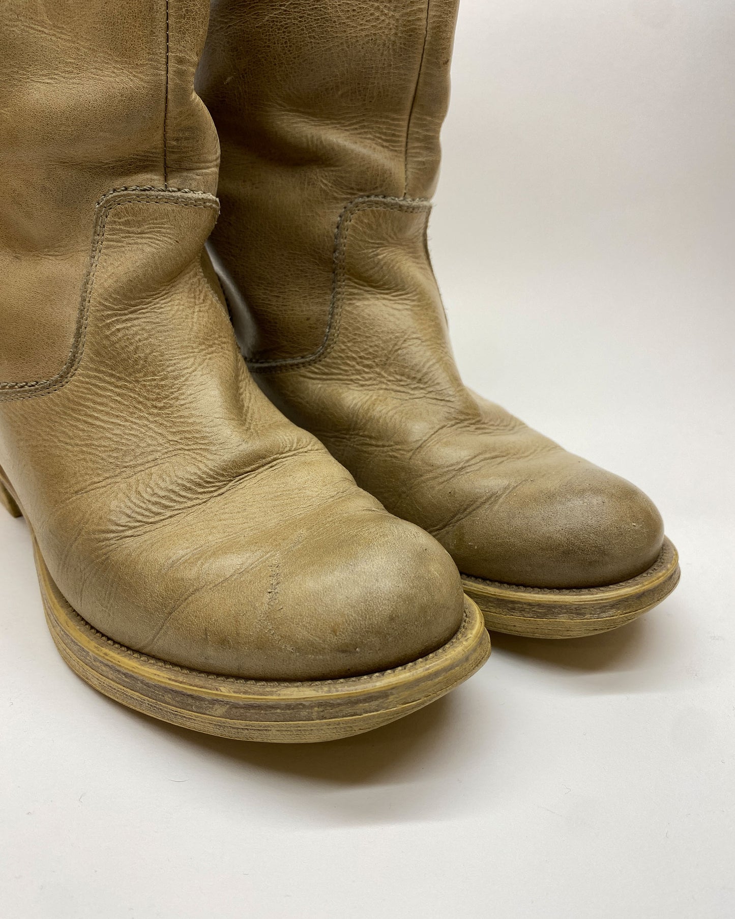 Fred de la Bretoniere 1990s Leather Biker Boots Beige