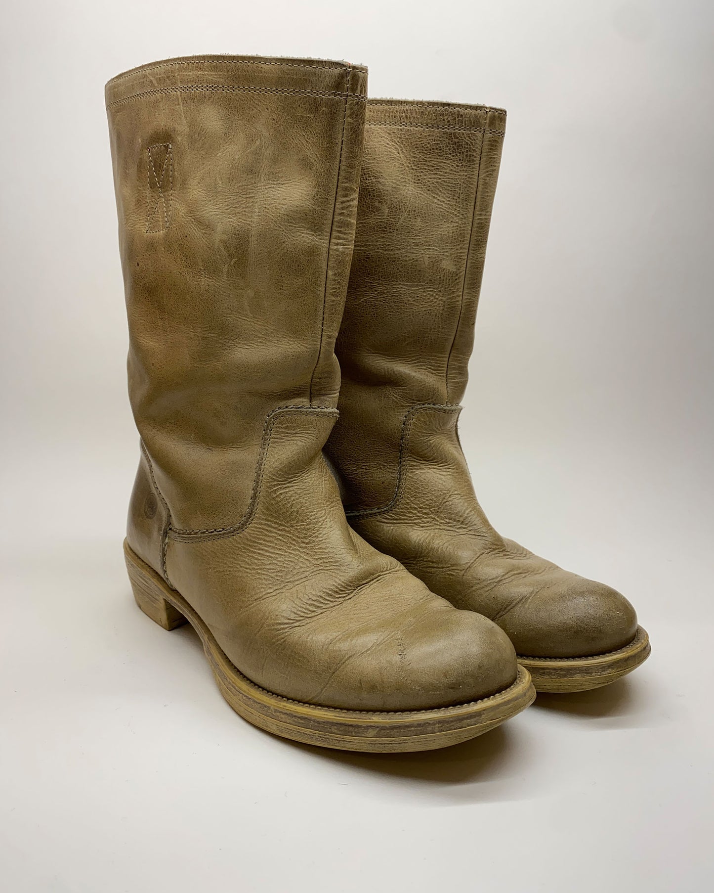 Fred de la Bretoniere 1990s Leather Biker Boots Beige