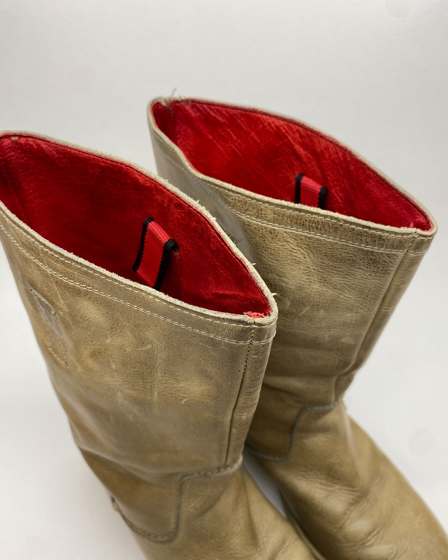 Fred de la Bretoniere 1990s Leather Biker Boots Beige