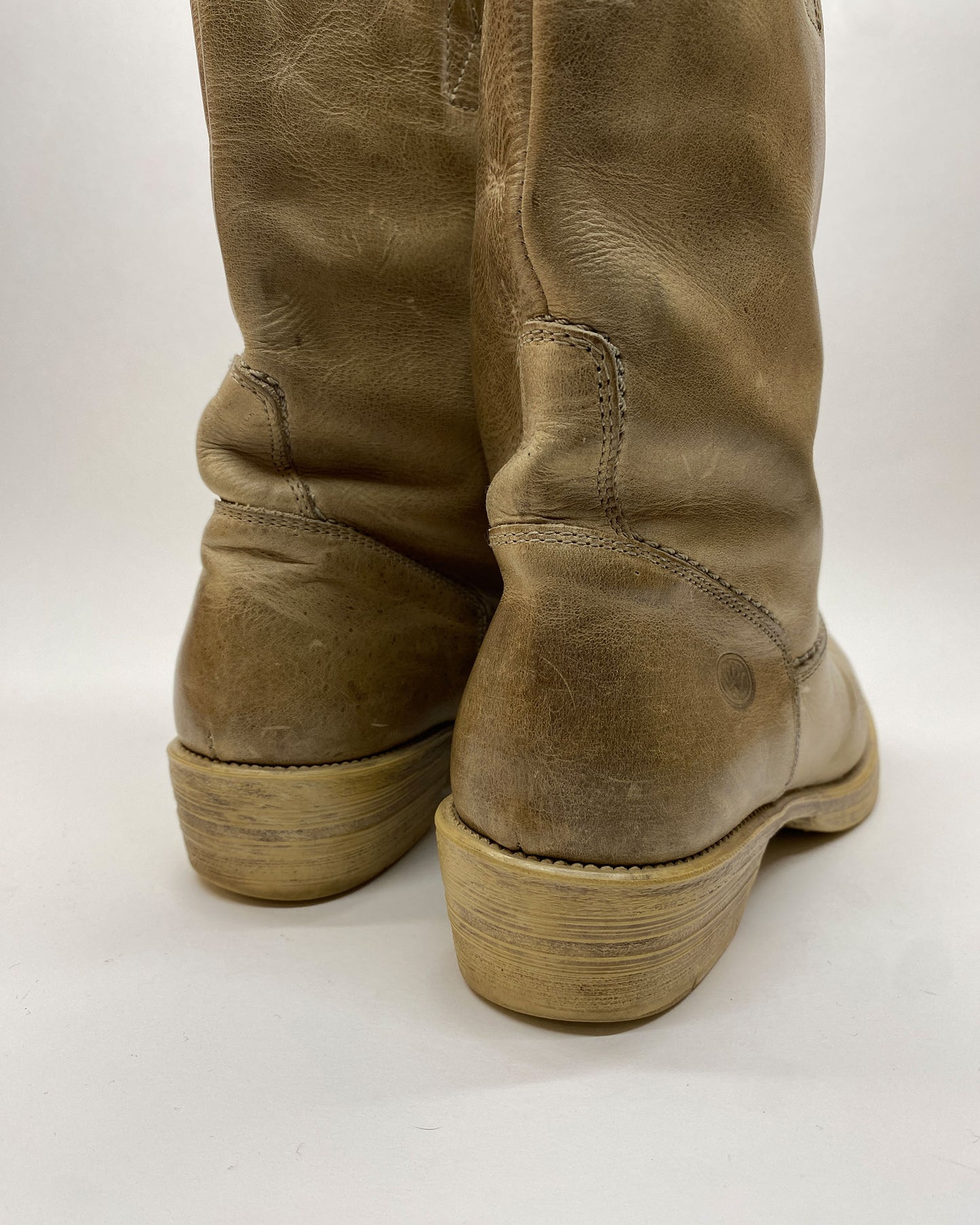 Fred de la Bretoniere 1990s Leather Biker Boots Beige