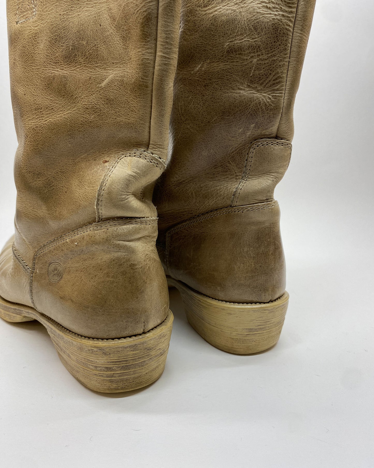 Fred de la Bretoniere 1990s Leather Biker Boots Beige