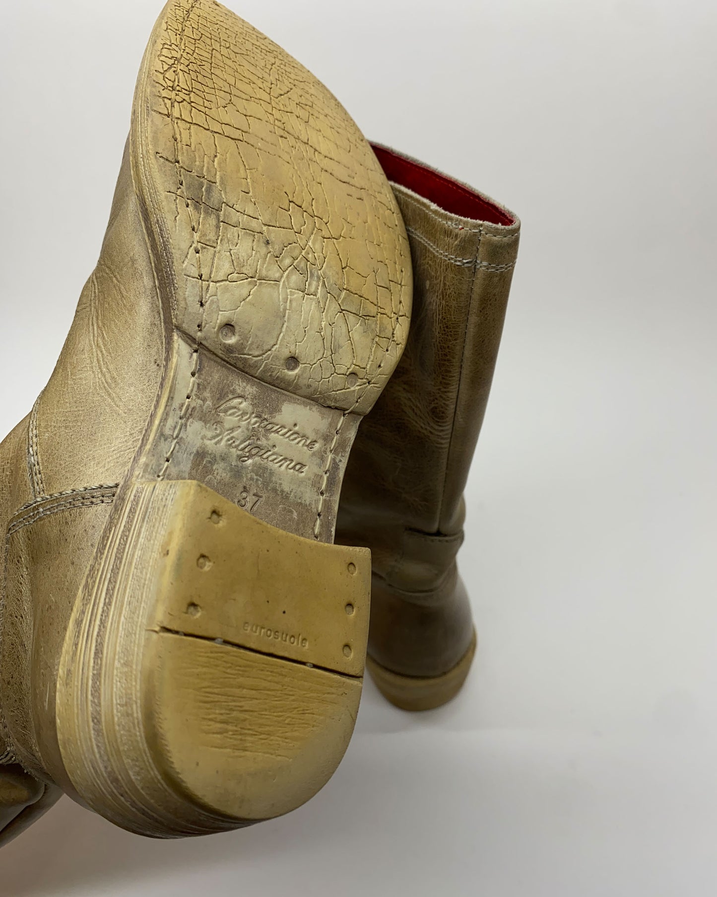 Fred de la Bretoniere 1990s Leather Biker Boots Beige