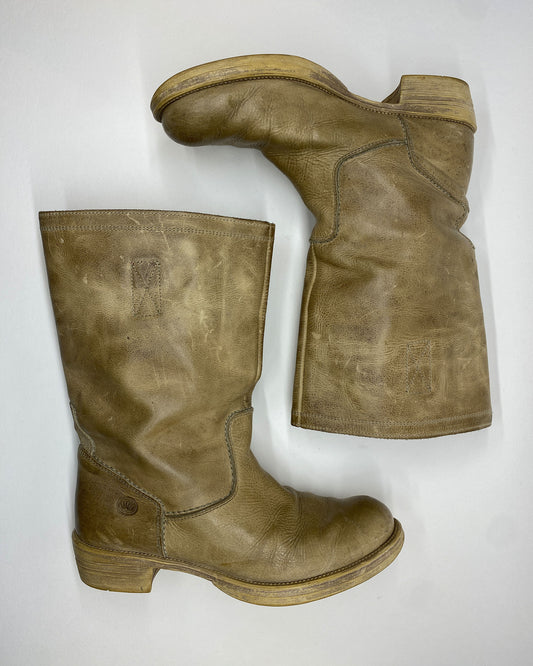 Fred de la Bretoniere 1990s Leather Biker Boots Beige