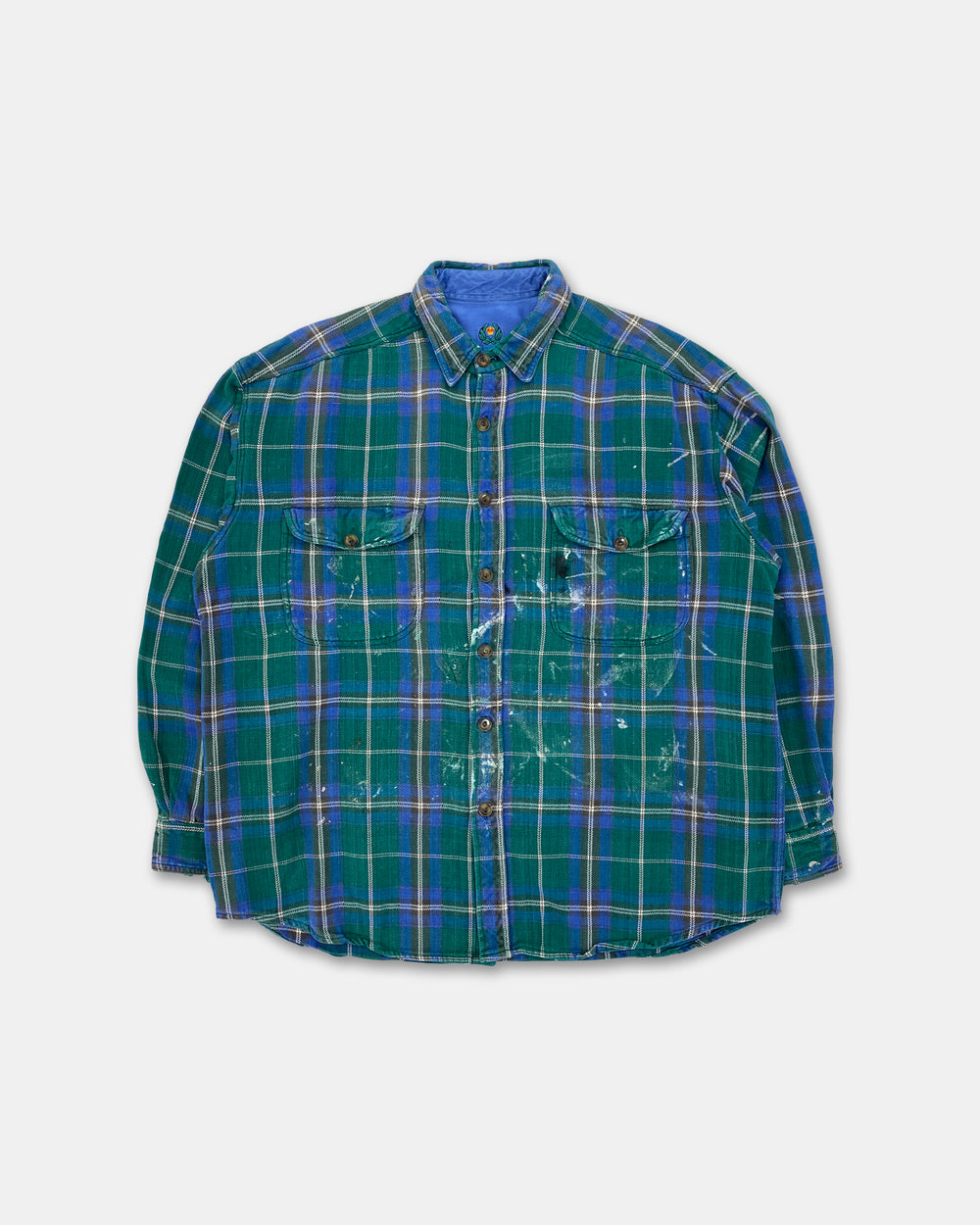 Vintage 1980s Tartan Checkered Painter Flannel Shirt Green Blue