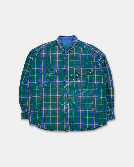 Vintage 1980s Tartan Checkered Painter Flannel Shirt Green Blue