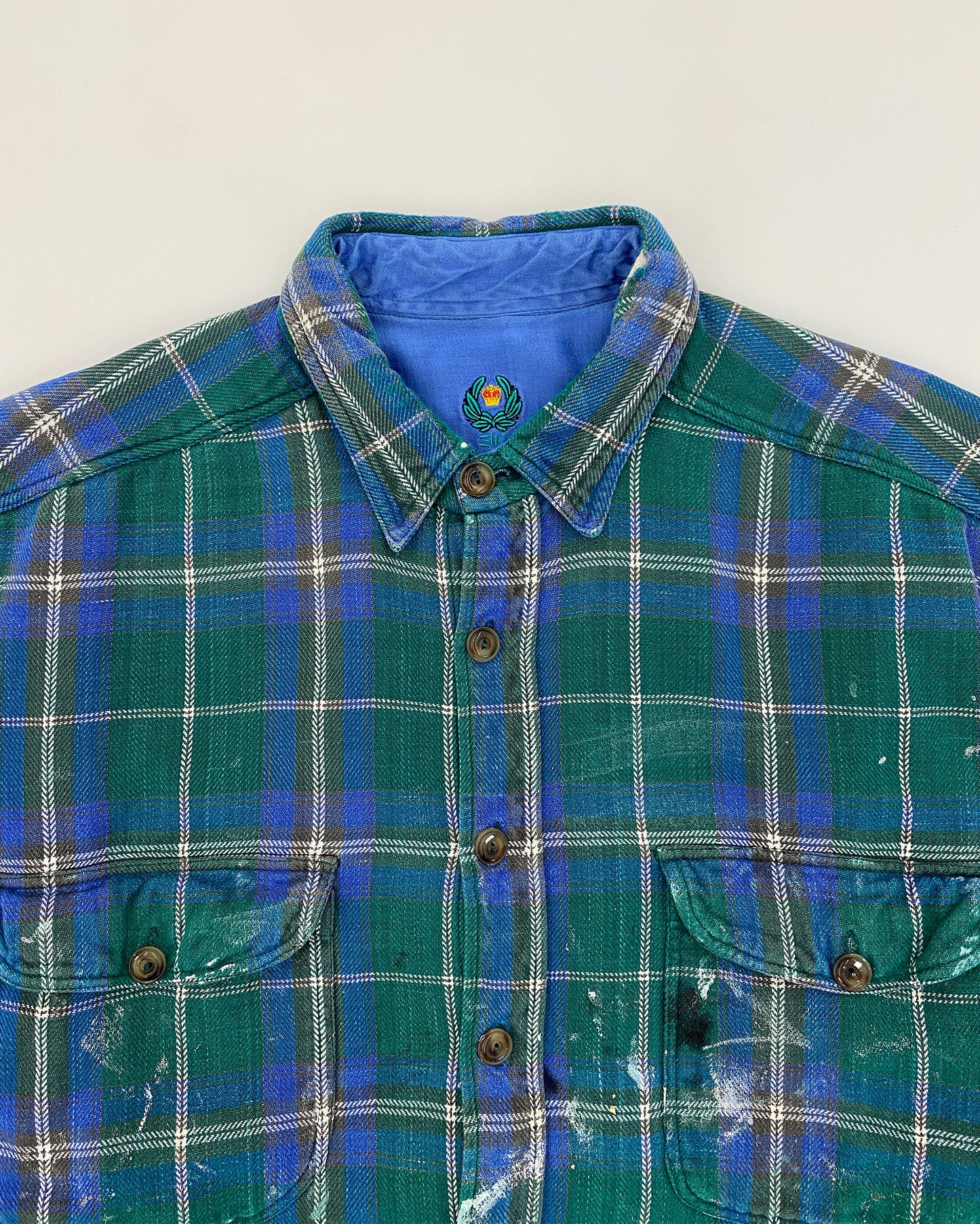 Vintage 1980s Tartan Checkered Painter Flannel Shirt Green Blue