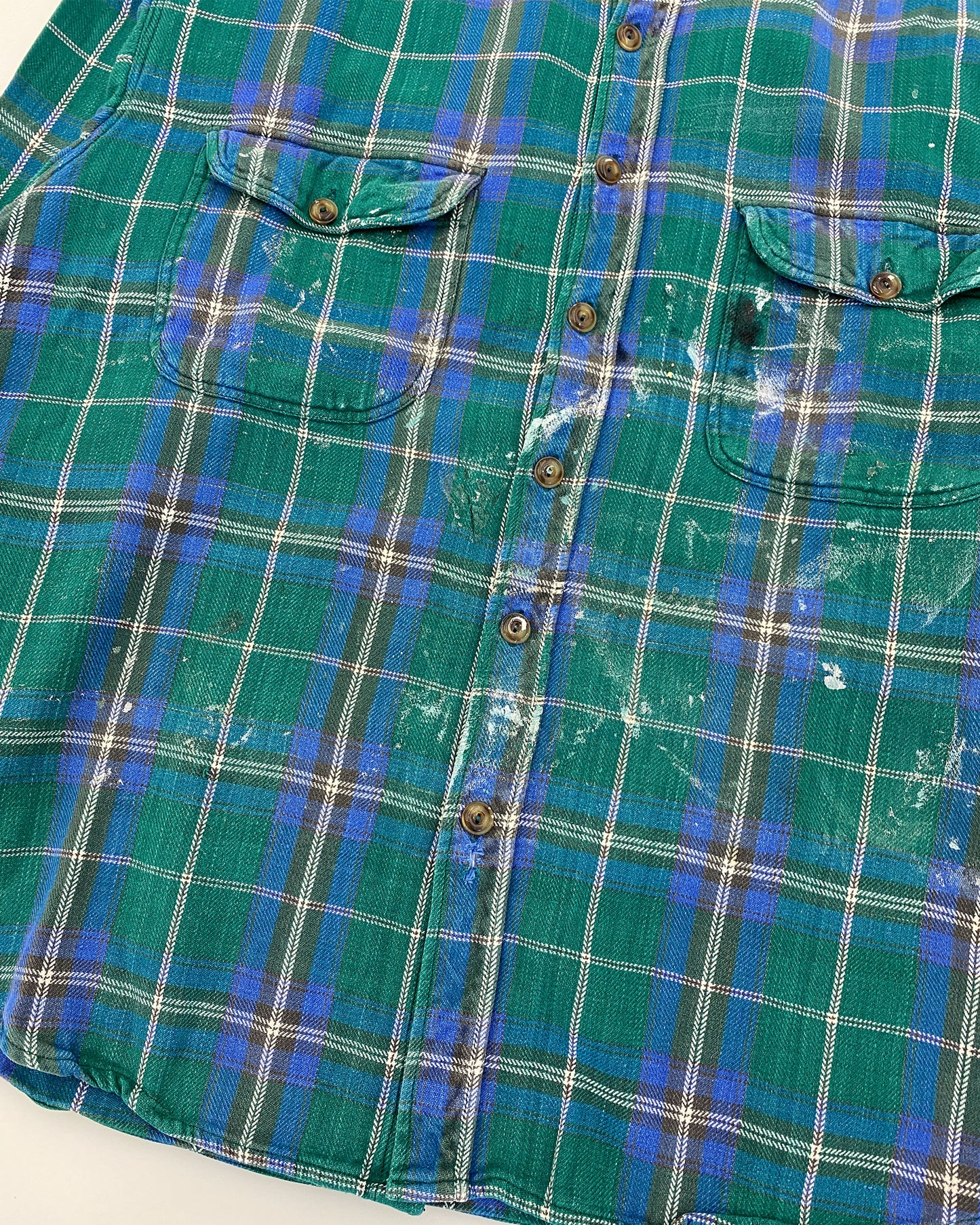 Vintage 1980s Tartan Checkered Painter Flannel Shirt Green Blue