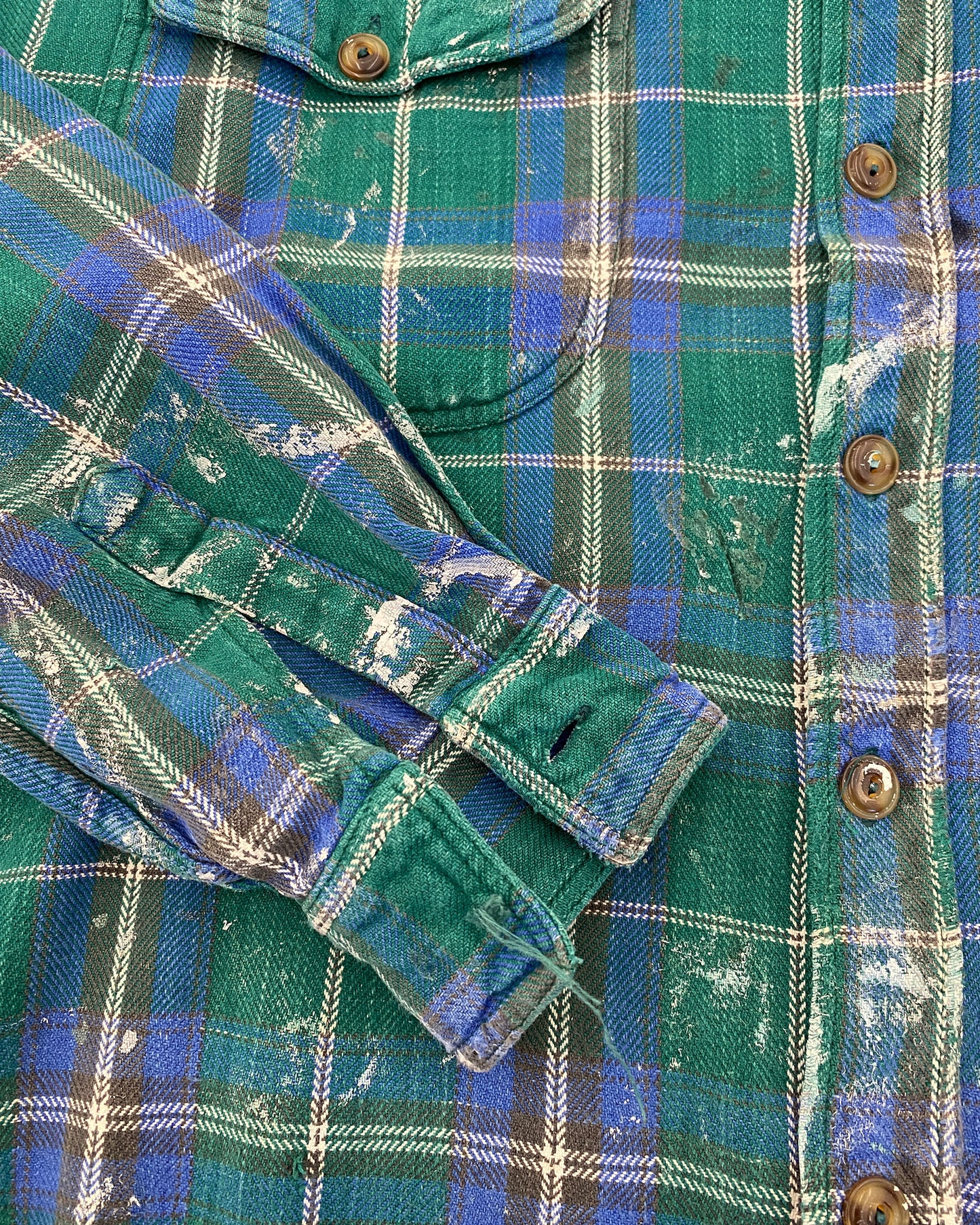 Vintage 1980s Tartan Checkered Painter Flannel Shirt Green Blue