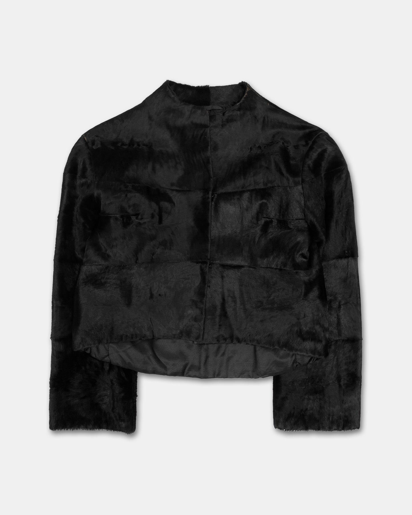 Vintage 1980s Cow Fur Clip Leather Jacket Black
