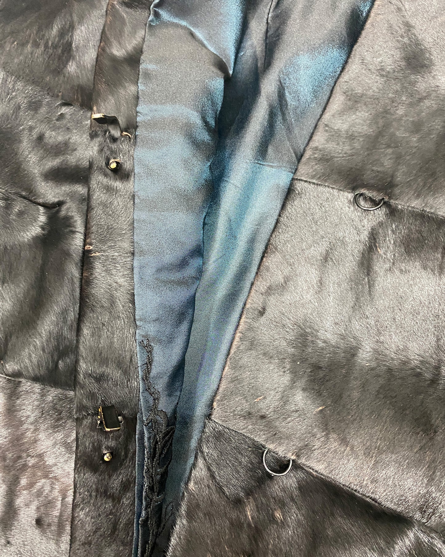 Vintage 1980s Cow Fur Clip Leather Jacket Black