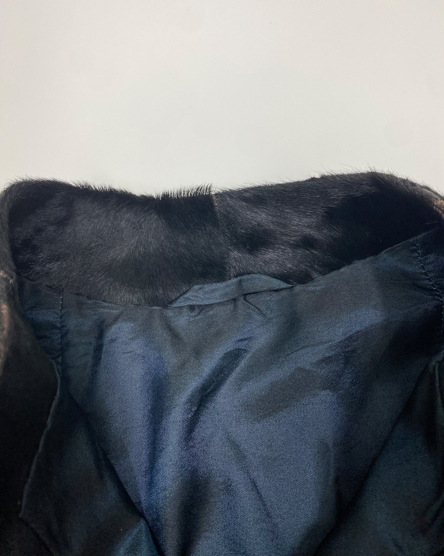 Vintage 1980s Cow Fur Clip Leather Jacket Black