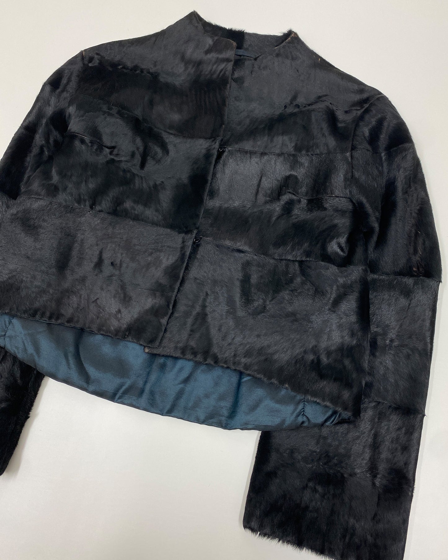 Vintage 1980s Cow Fur Clip Leather Jacket Black