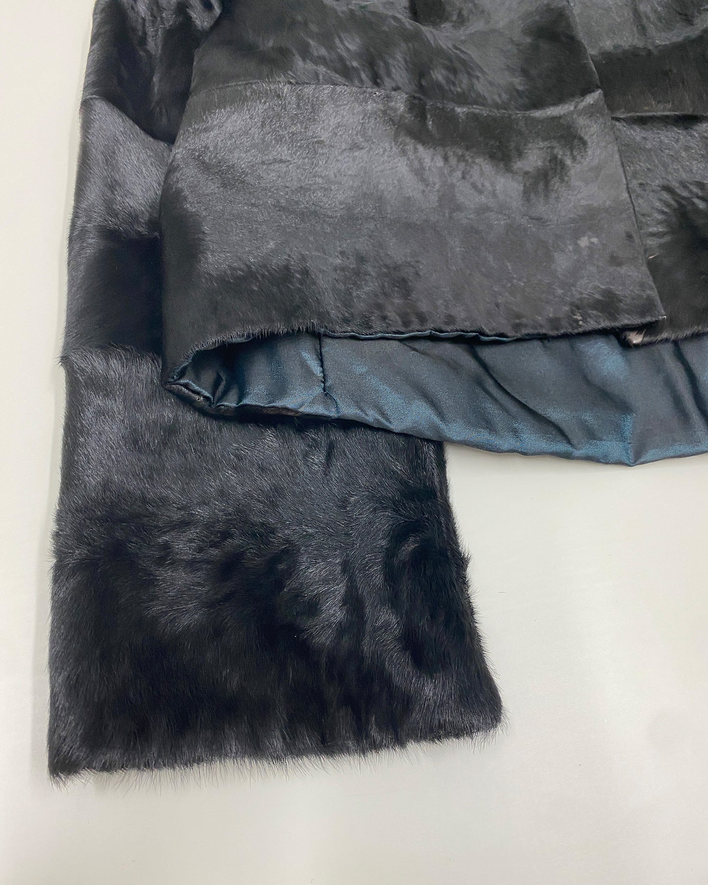 Vintage 1980s Cow Fur Clip Leather Jacket Black