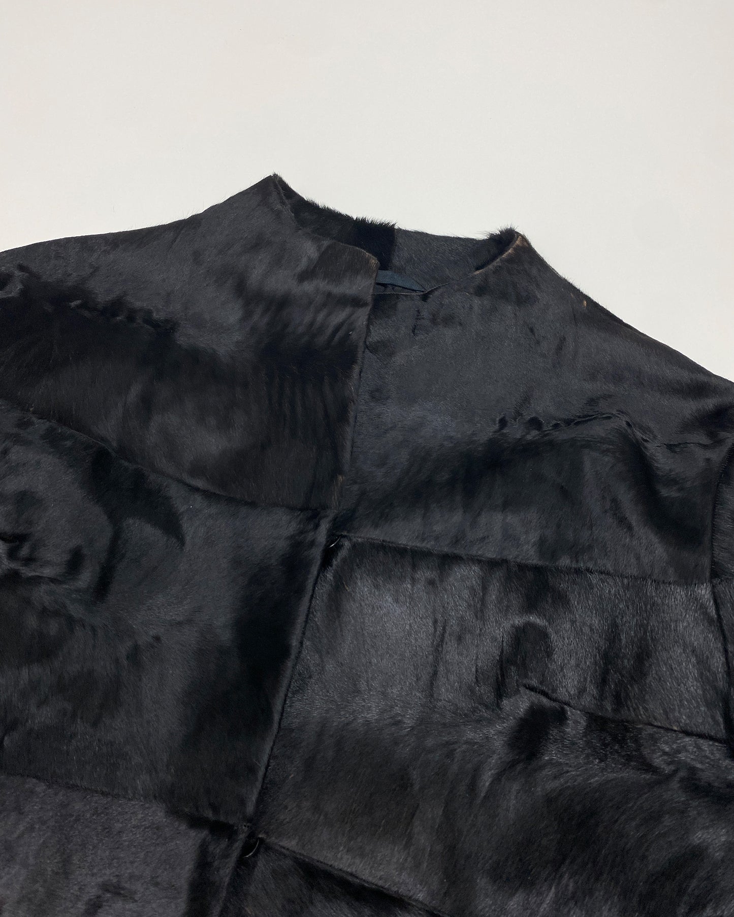 Vintage 1980s Cow Fur Clip Leather Jacket Black