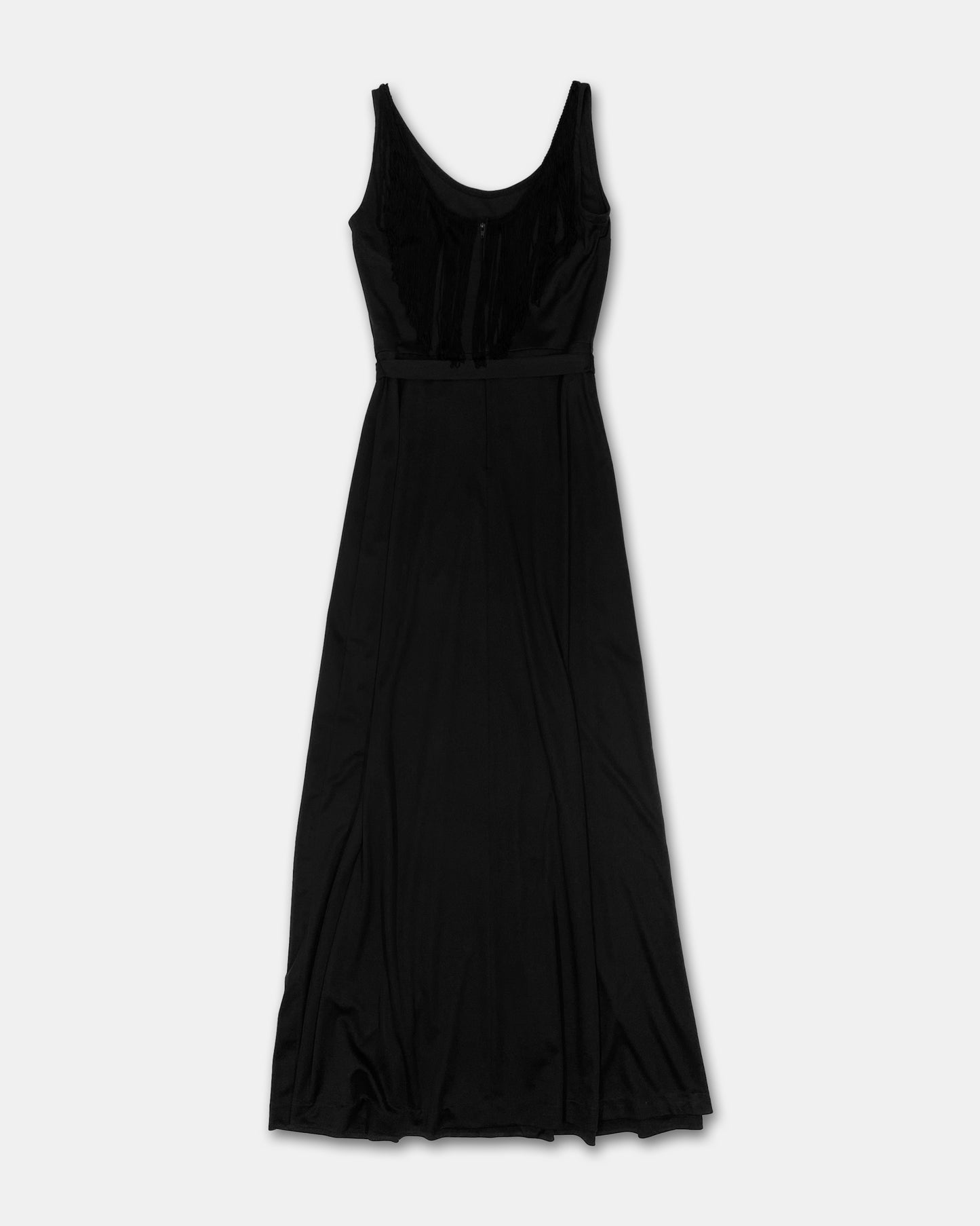 Vintage 1970s Fringe Back Tank Dress Black