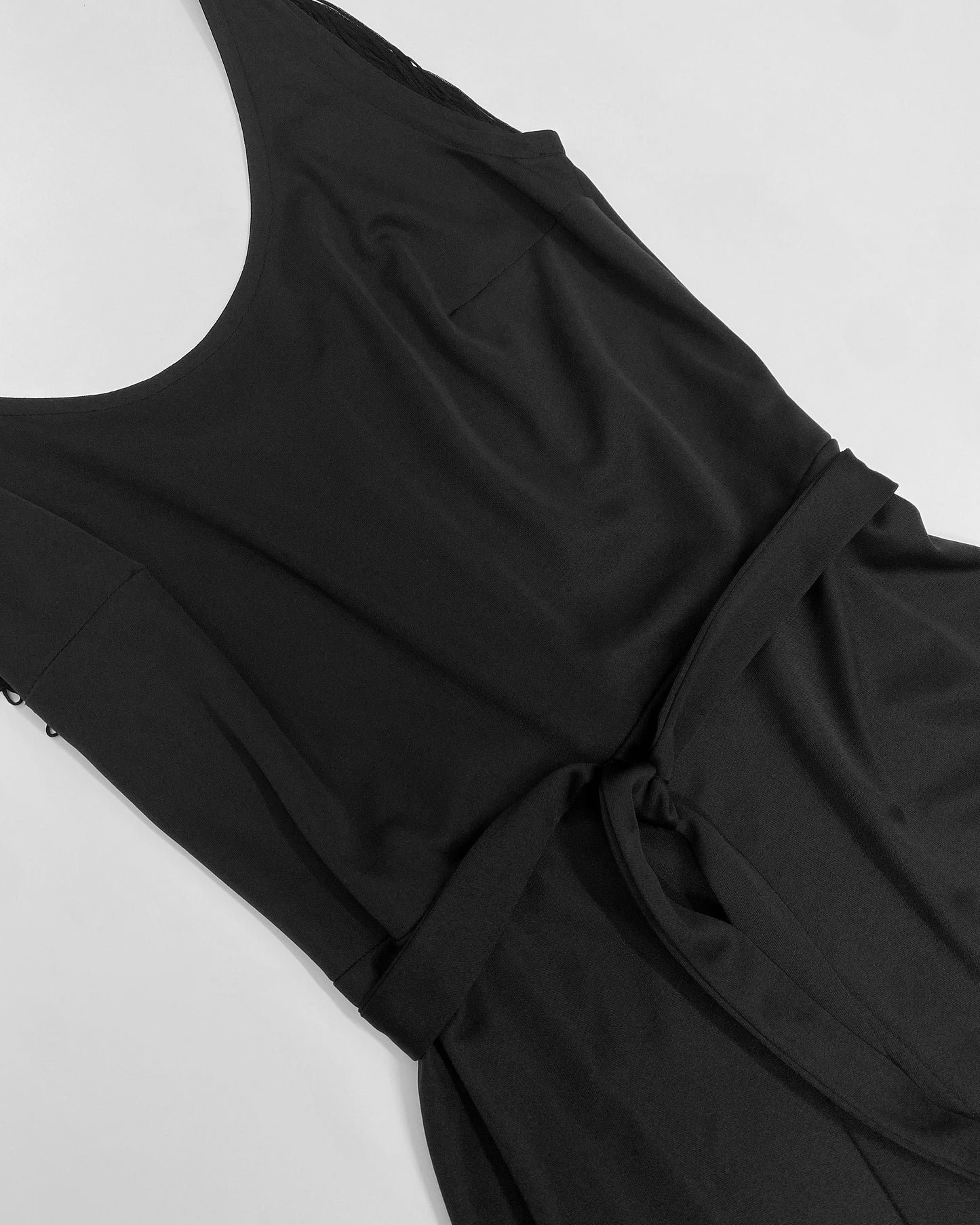 Vintage 1970s Fringe Back Tank Dress Black