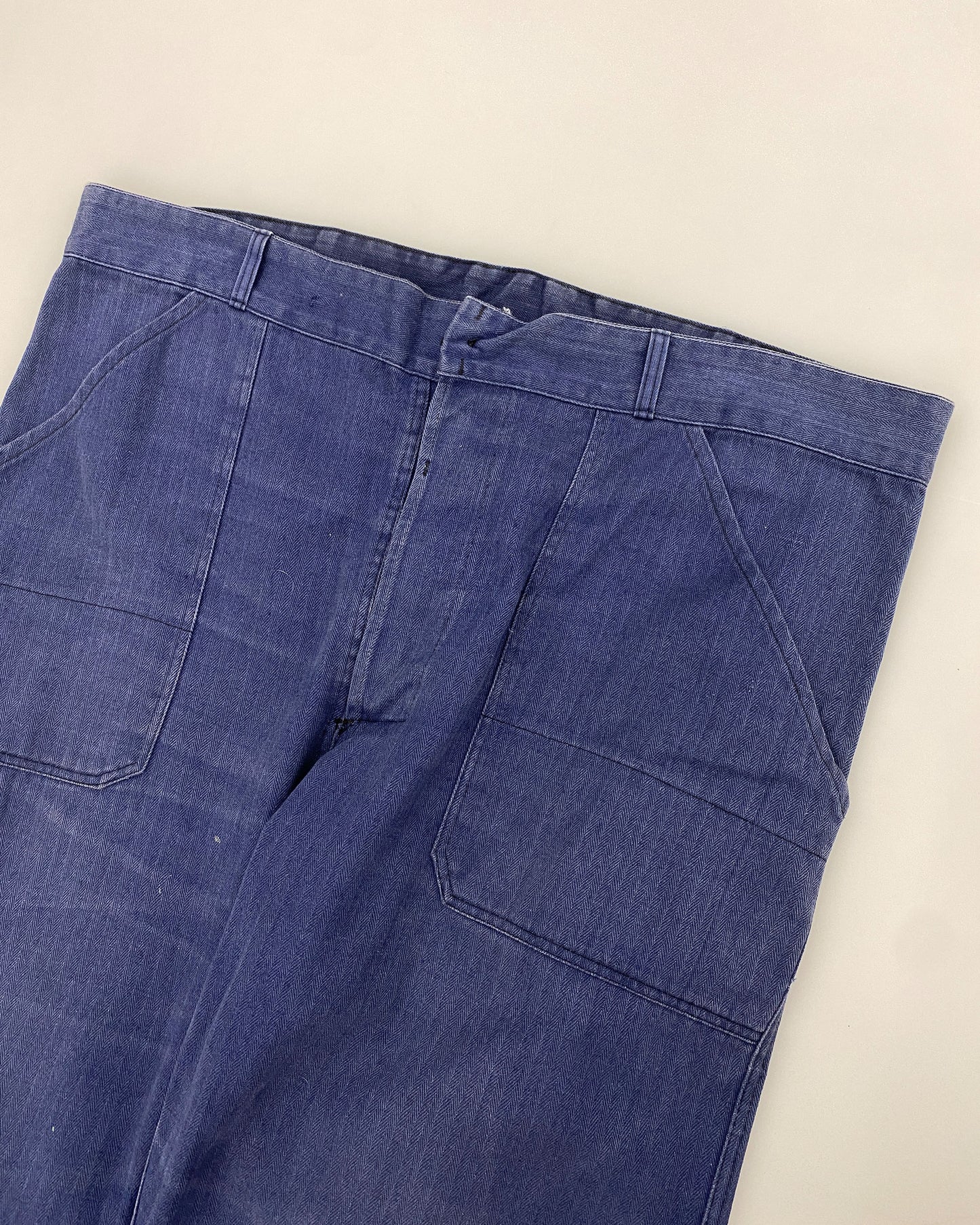 Vintage 1980s Herringbone German Work Pants Blue