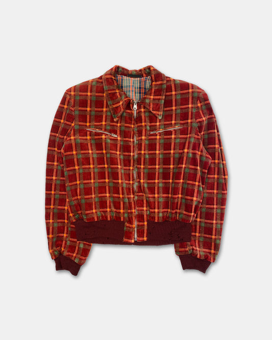 Vintage 1930s German Checkered Cord Blouson Sports Jacket Red