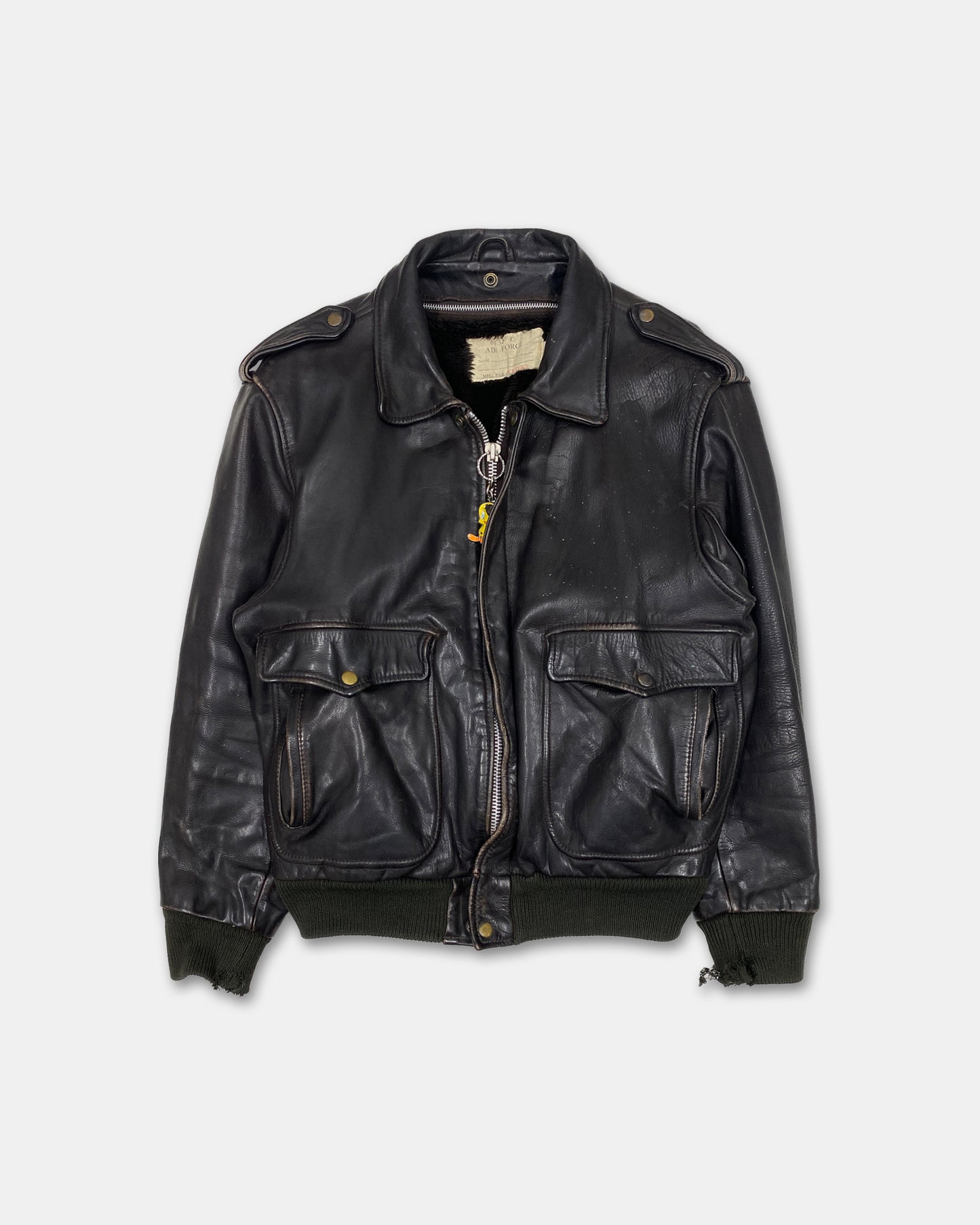 Vintage 1990s Trashed U.S. Air Force A-2 Flight Leather Jacket Brown