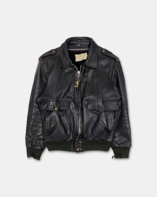 Vintage 1990s Trashed U.S. Air Force A-2 Flight Leather Jacket Brown