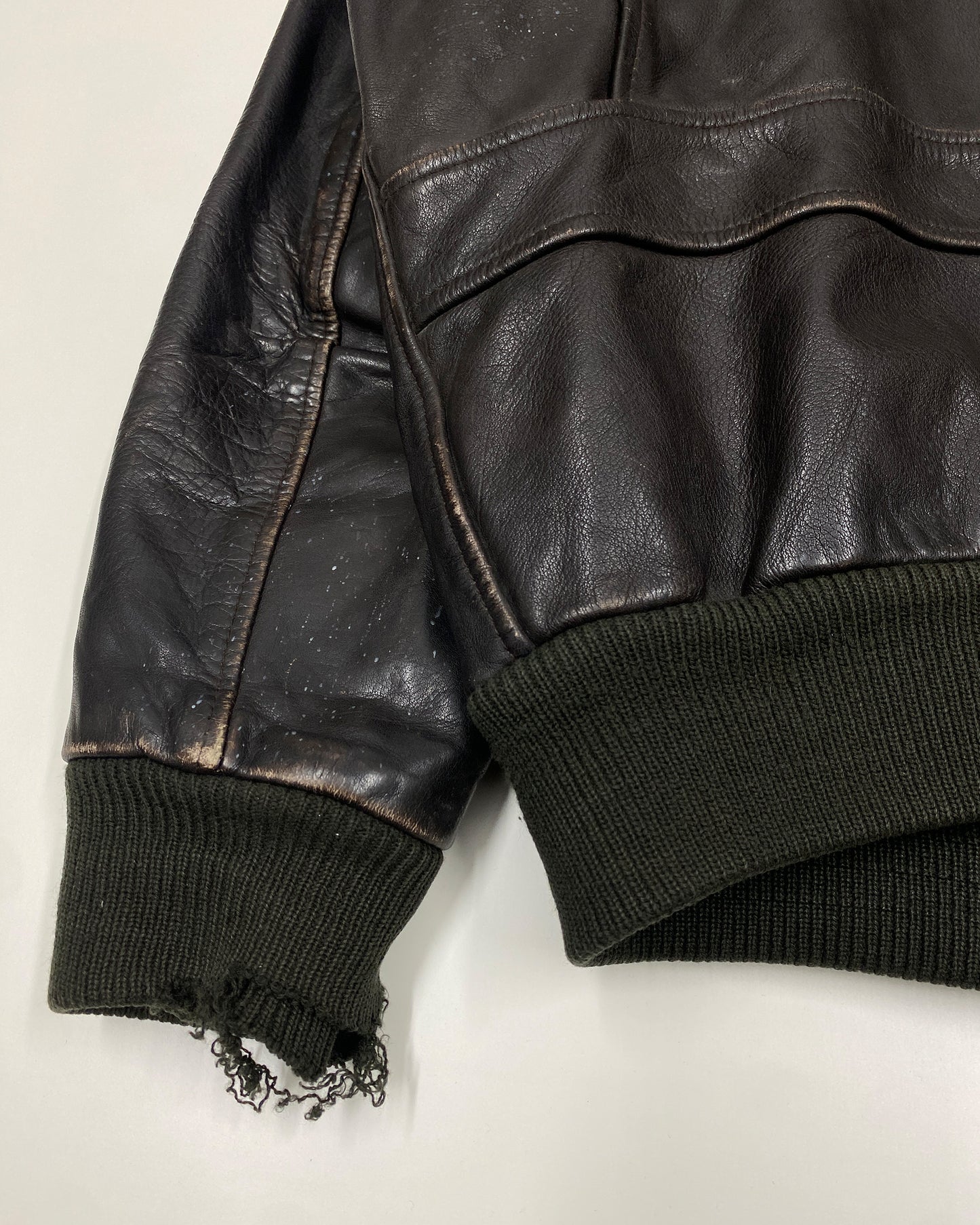 Vintage 1990s Trashed U.S. Air Force A-2 Flight Leather Jacket Brown