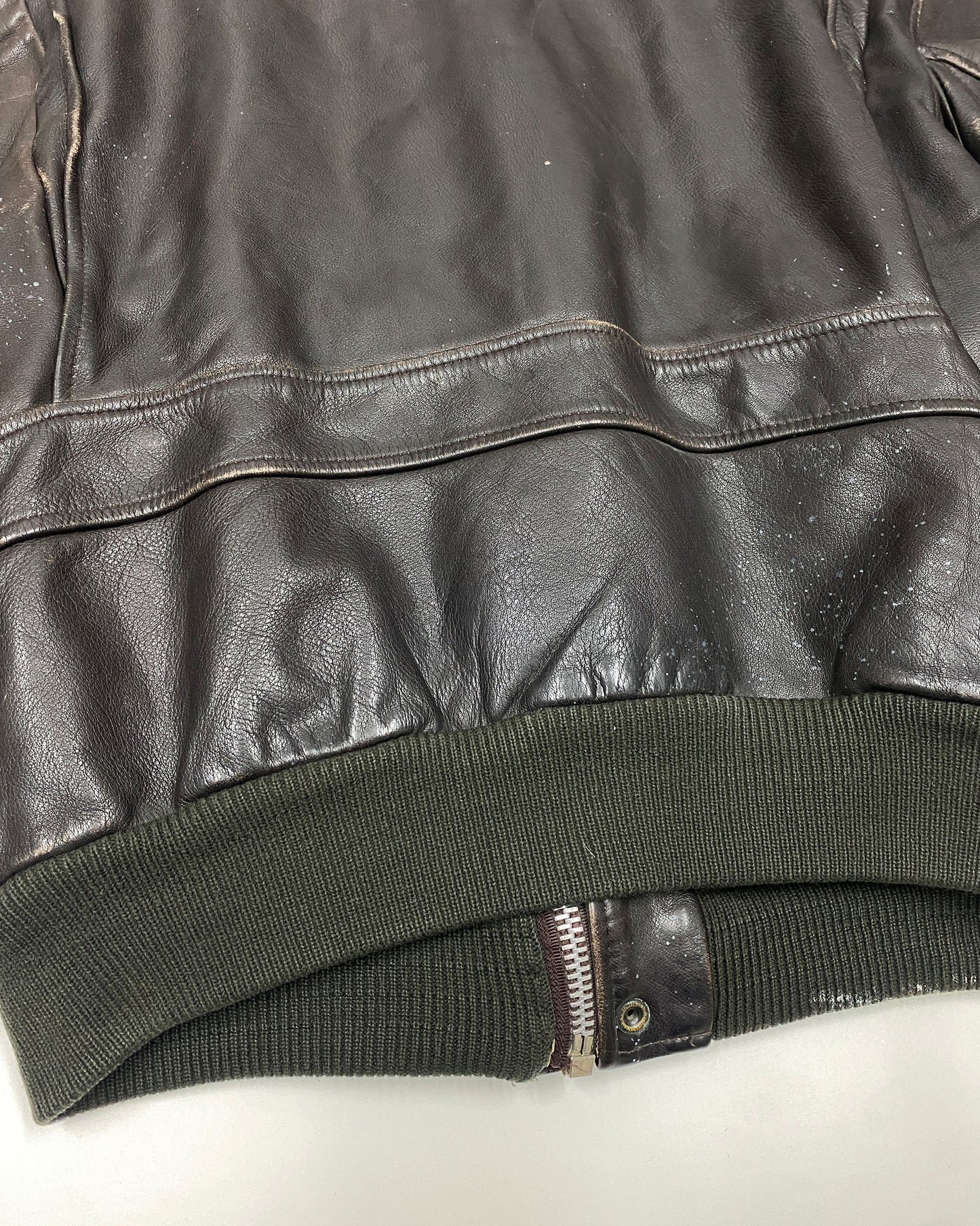 Vintage 1990s Trashed U.S. Air Force A-2 Flight Leather Jacket Brown