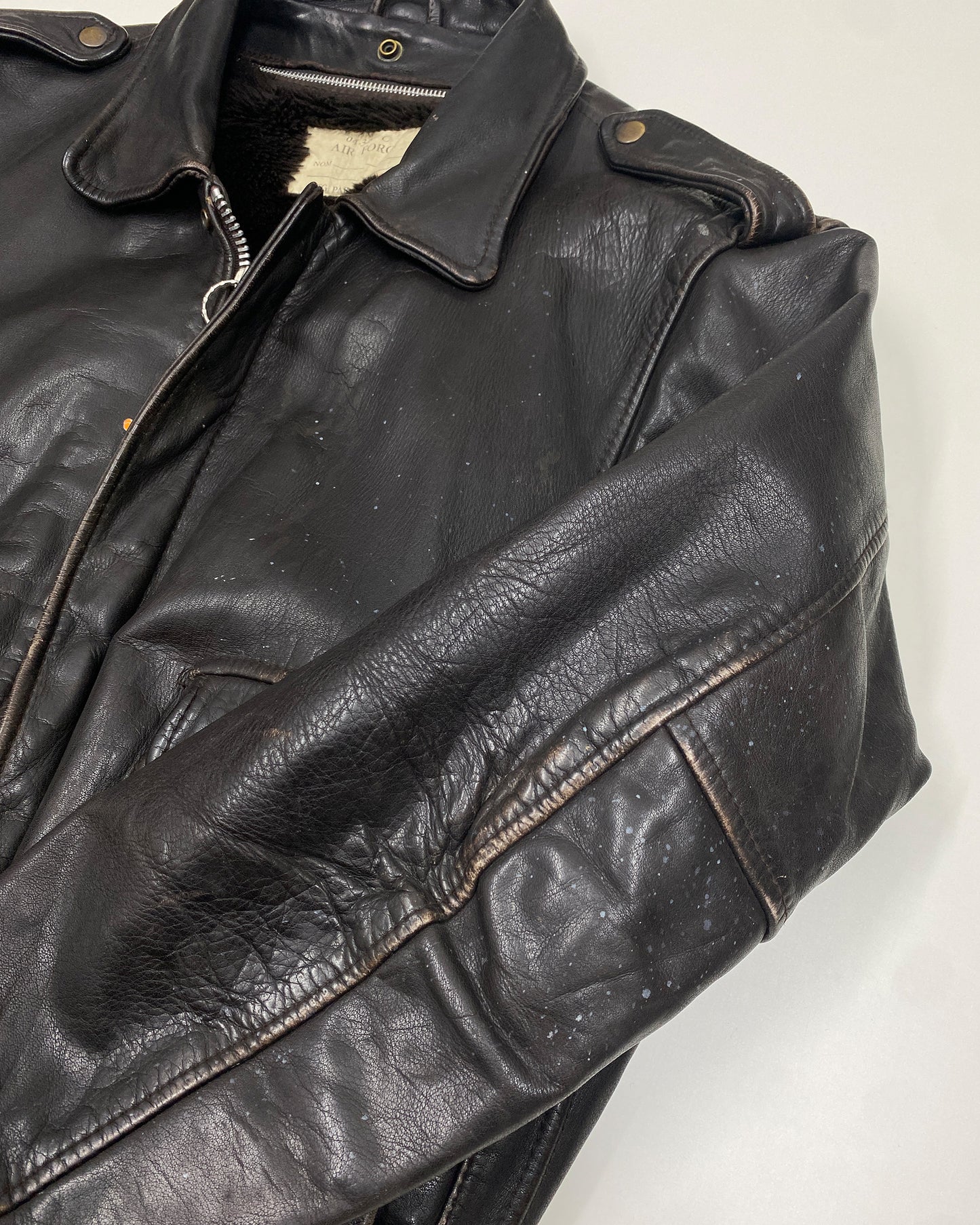 Vintage 1990s Trashed U.S. Air Force A-2 Flight Leather Jacket Brown