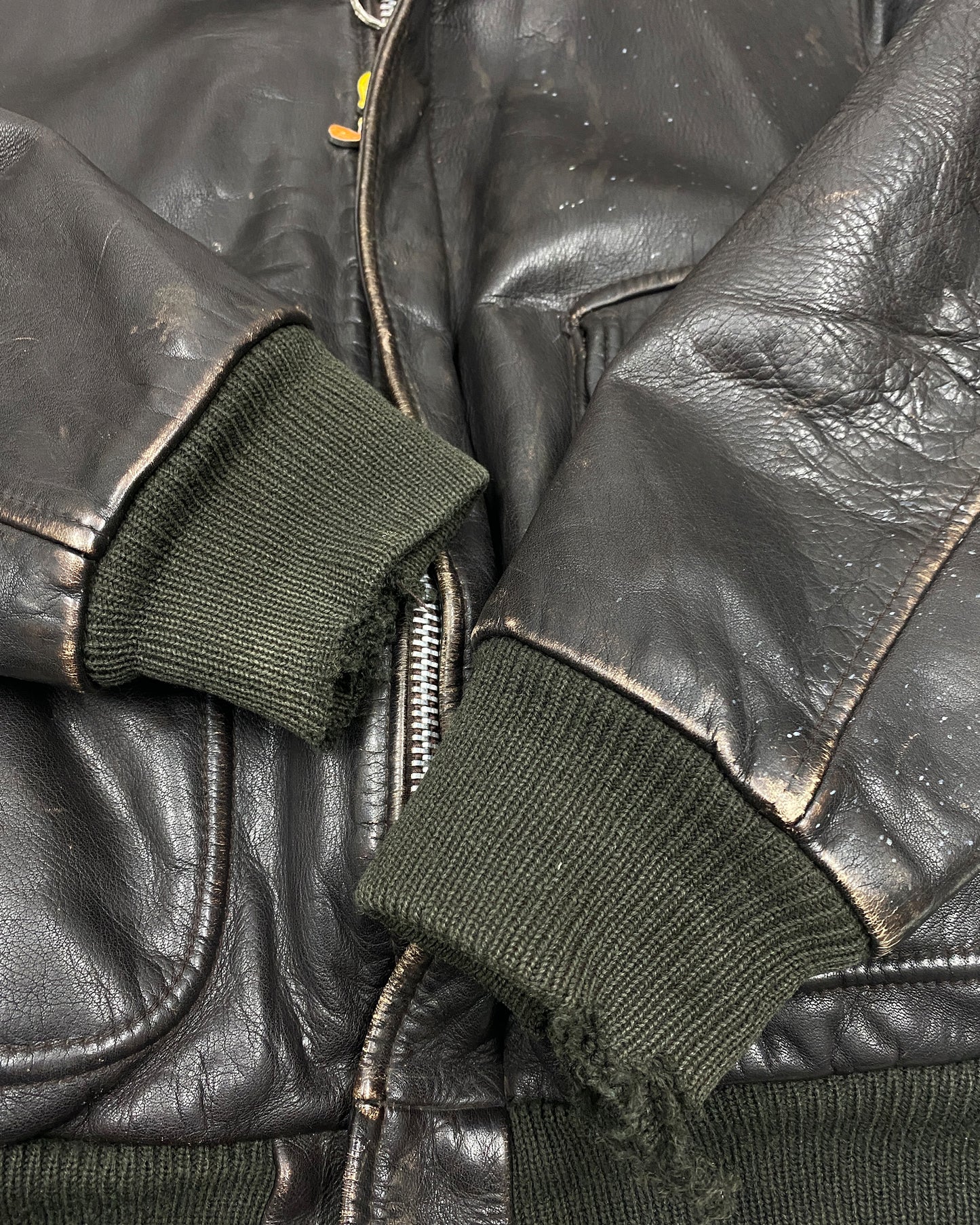 Vintage 1990s Trashed U.S. Air Force A-2 Flight Leather Jacket Brown
