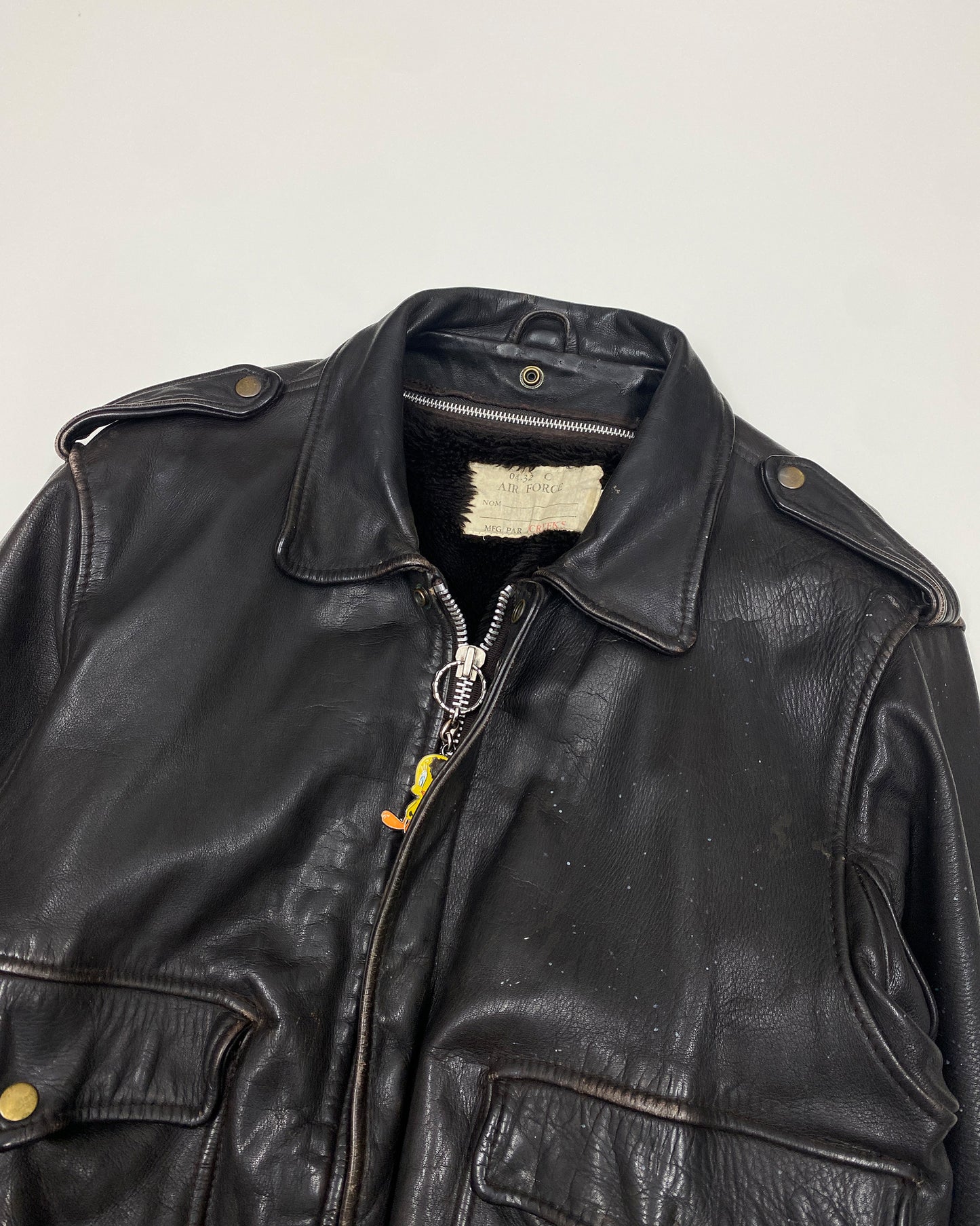 Vintage 1990s Trashed U.S. Air Force A-2 Flight Leather Jacket Brown