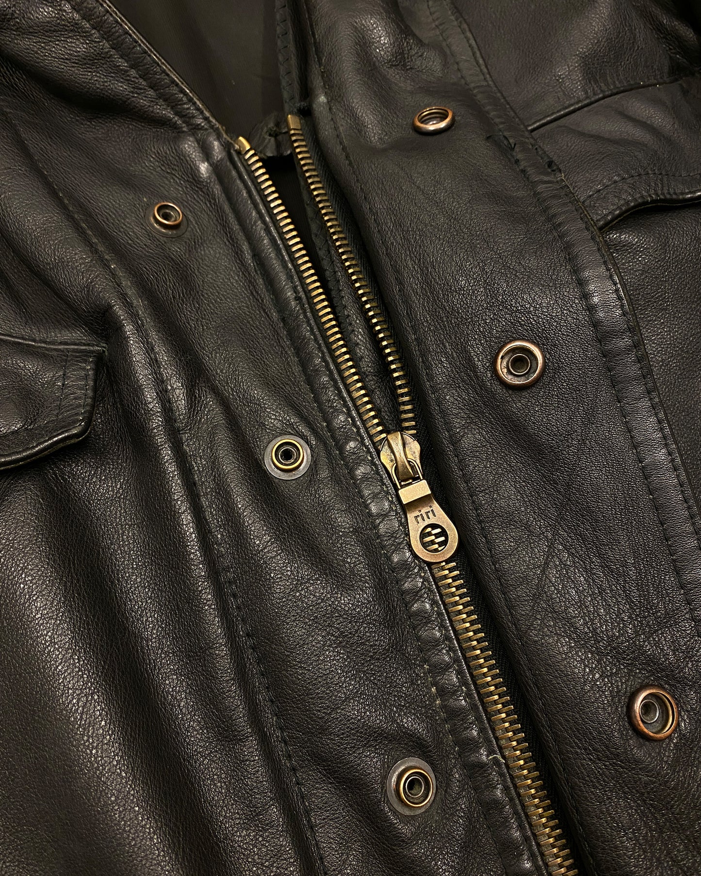 Leder Roth 1995 Riri Zip Flap Chest Pocket Leather Jacket Black