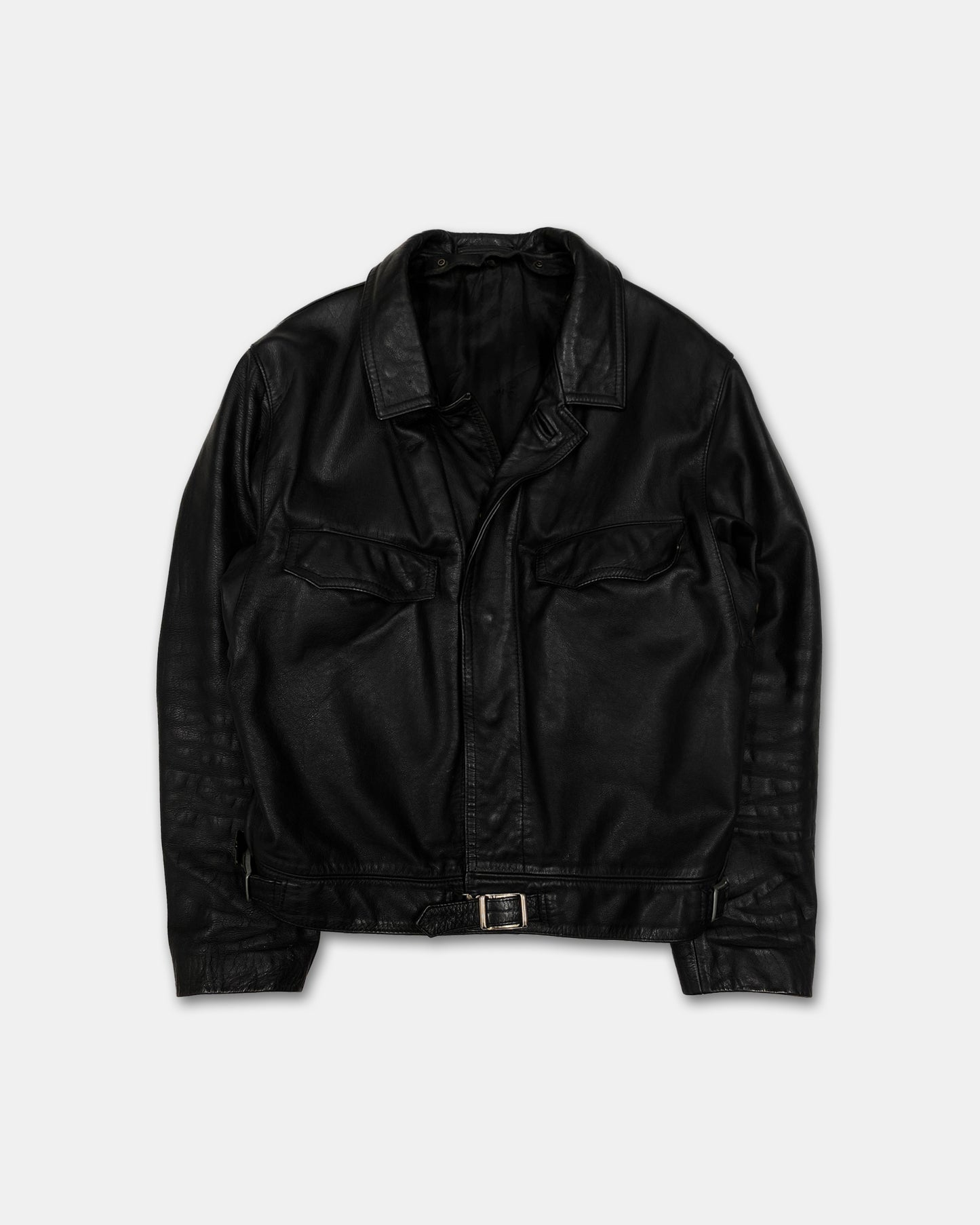 Leder Roth 1995 Riri Zip Flap Chest Pocket Leather Jacket Black