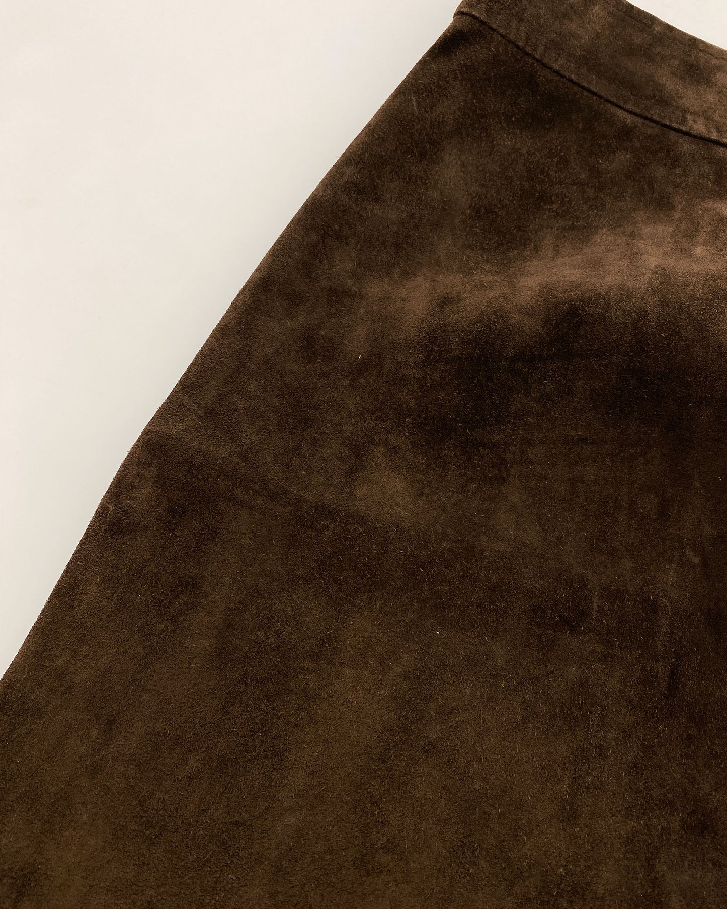 Vintage 1960s Riri Zip Midi Suede Leather Skirt Brown