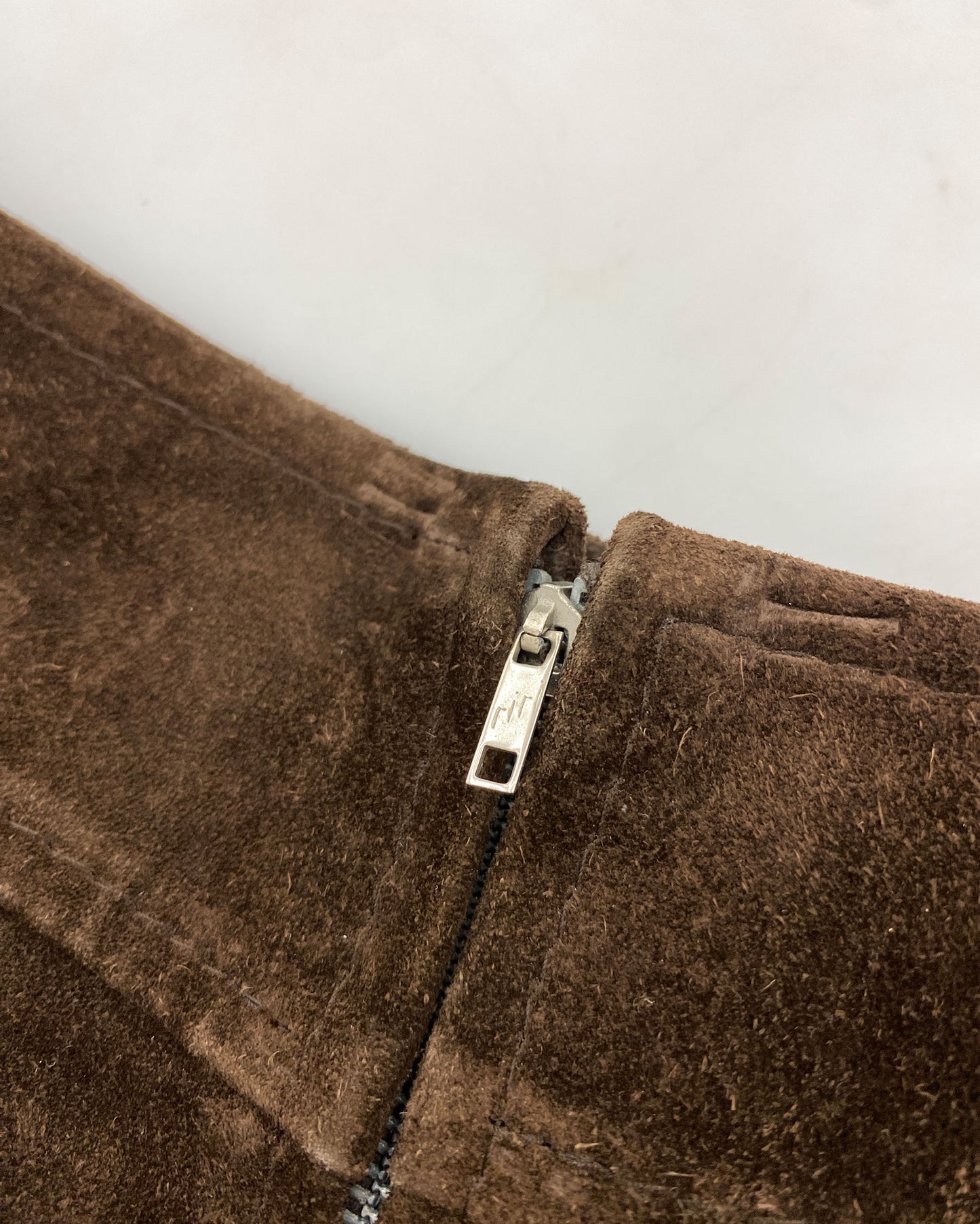 Vintage 1960s Riri Zip Midi Suede Leather Skirt Brown