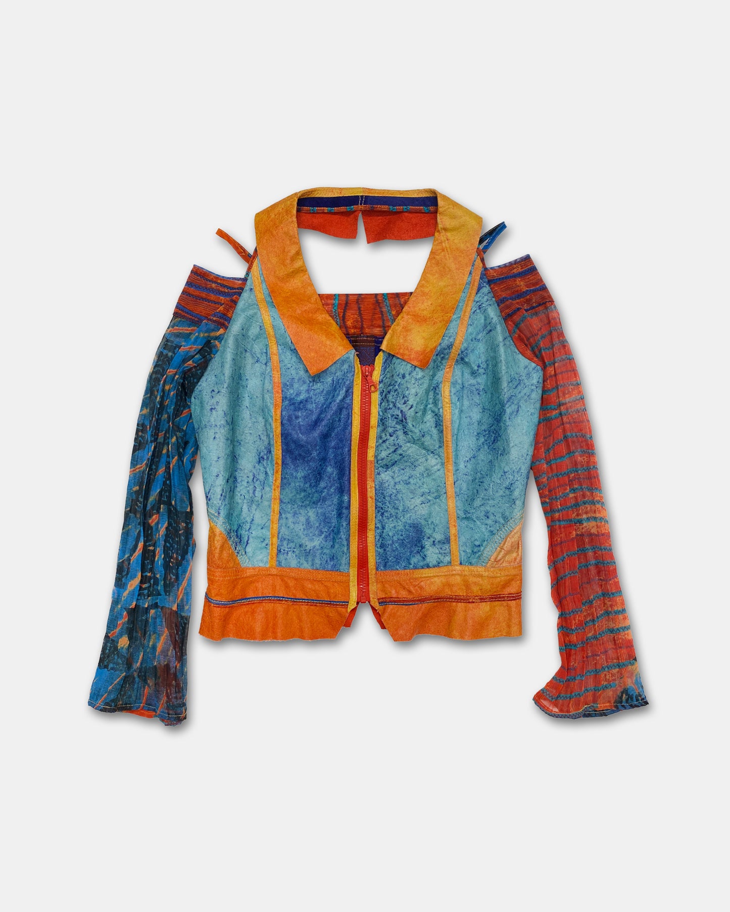 Legatte Jeans 2000s Longlseeve Mesh Leather Top Multicolor