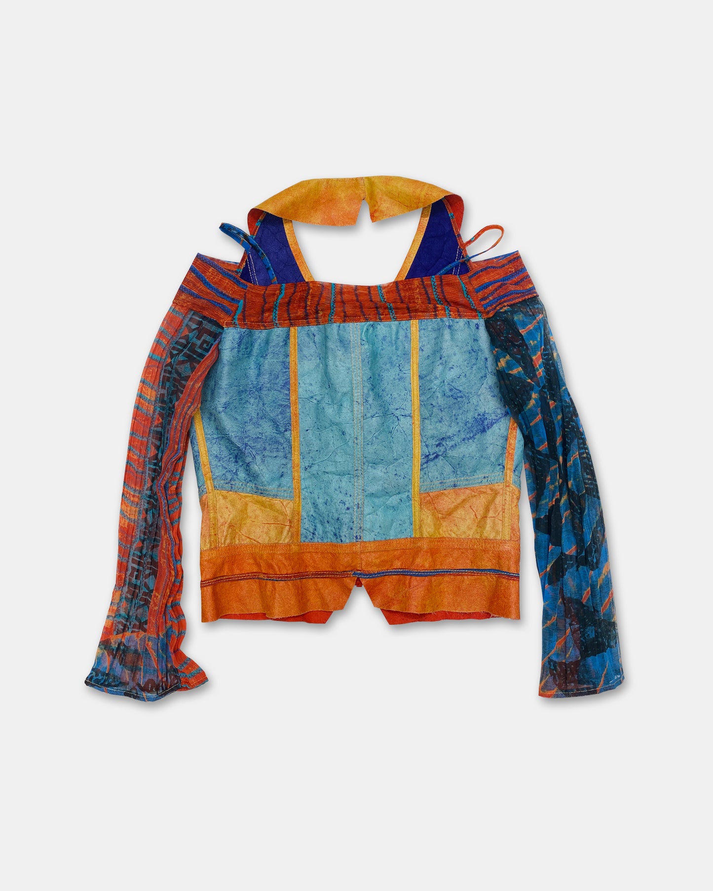 Legatte Jeans 2000s Longlseeve Mesh Leather Top Multicolor