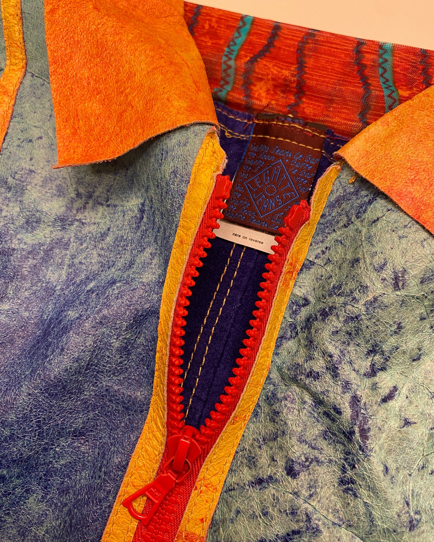 Legatte Jeans 2000s Longlseeve Mesh Leather Top Multicolor