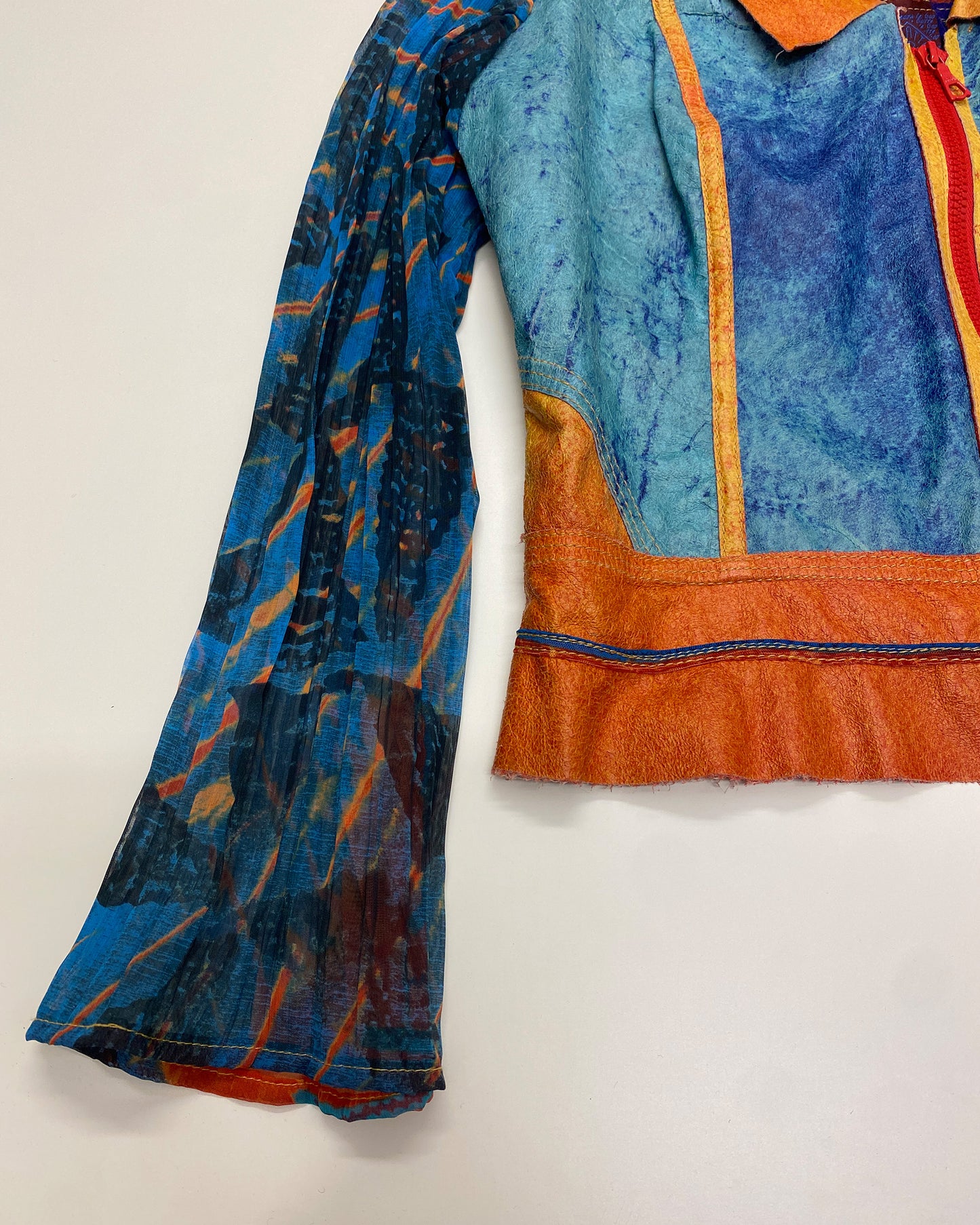 Legatte Jeans 2000s Longlseeve Mesh Leather Top Multicolor