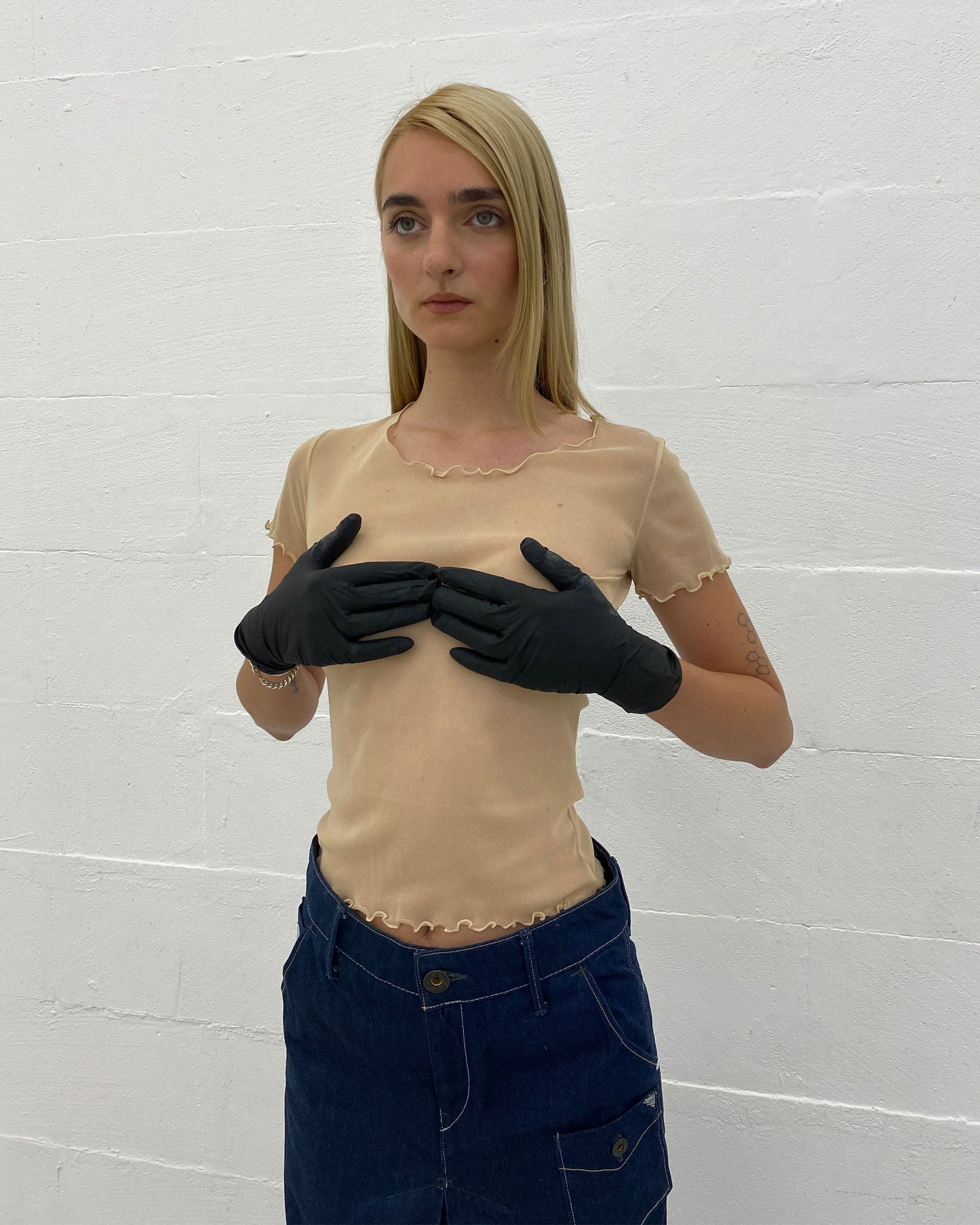 Vintage 1990s See Through Mesh Top Creme