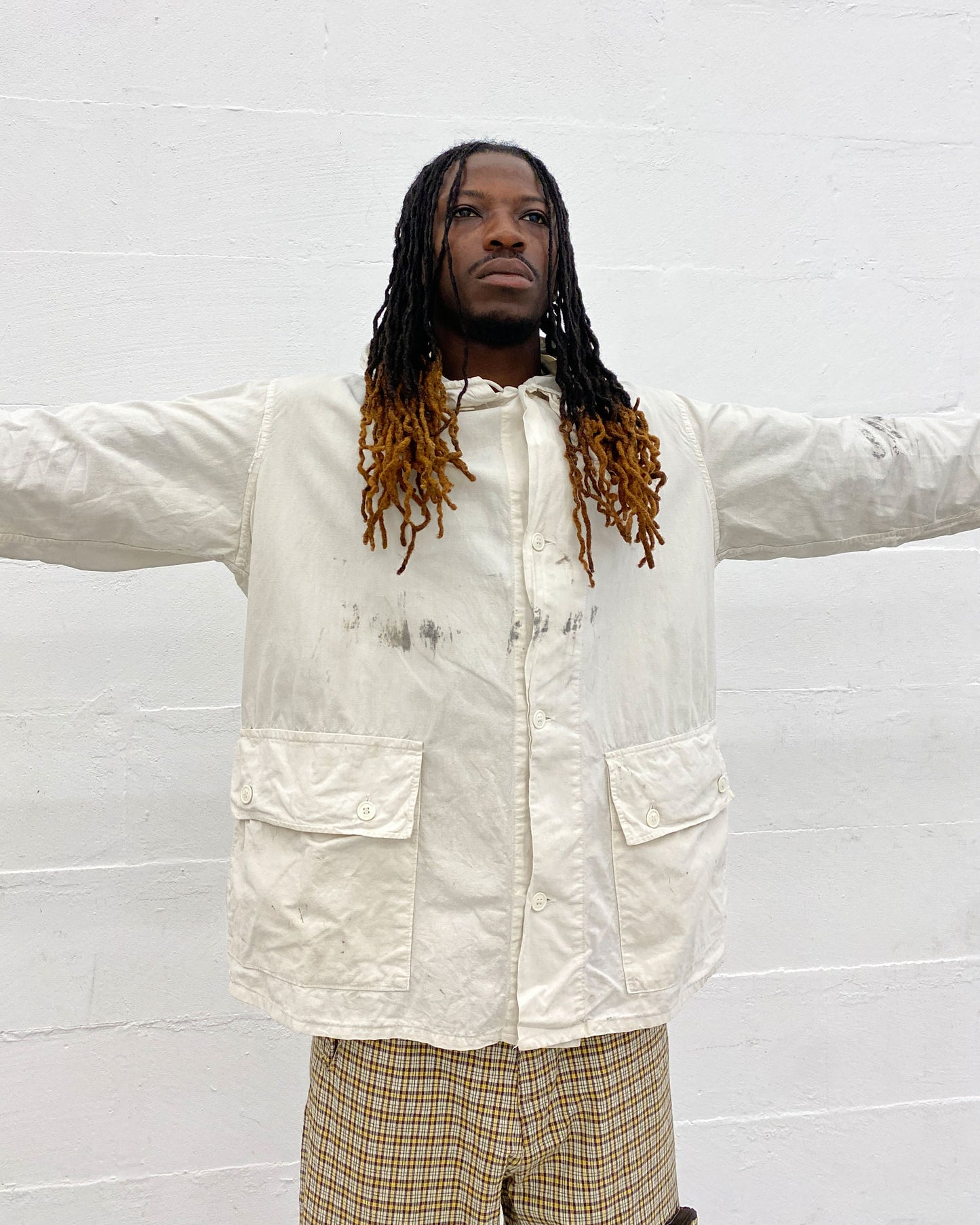 Vintage 1970s Swedish Military Overcoat Jacket White