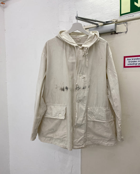 Vintage 1970s Swedish Military Overcoat Jacket White