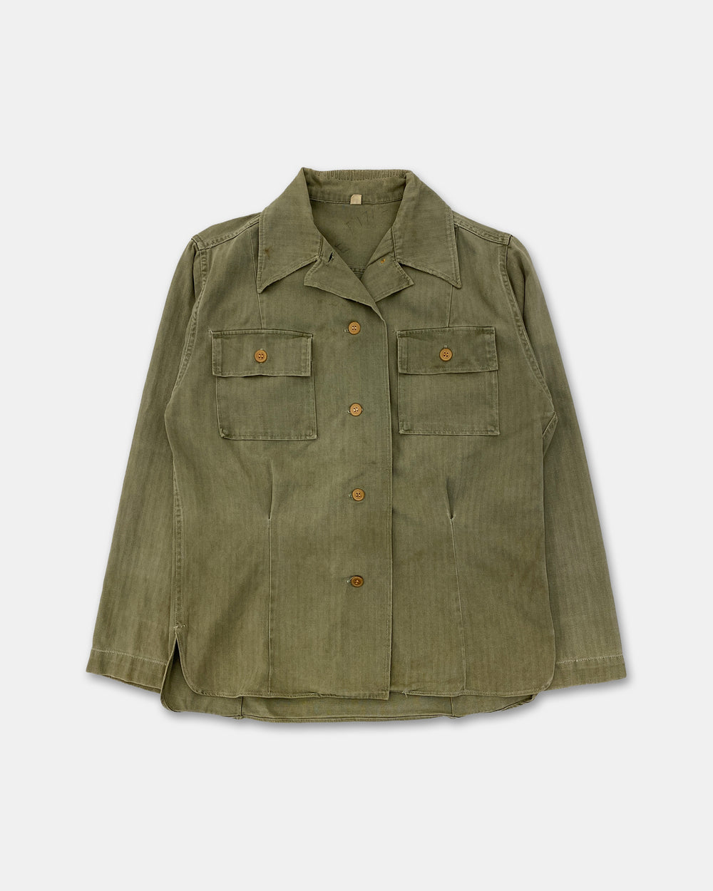 Vintage 1980s Military Herringbone Shirt Khaki Green