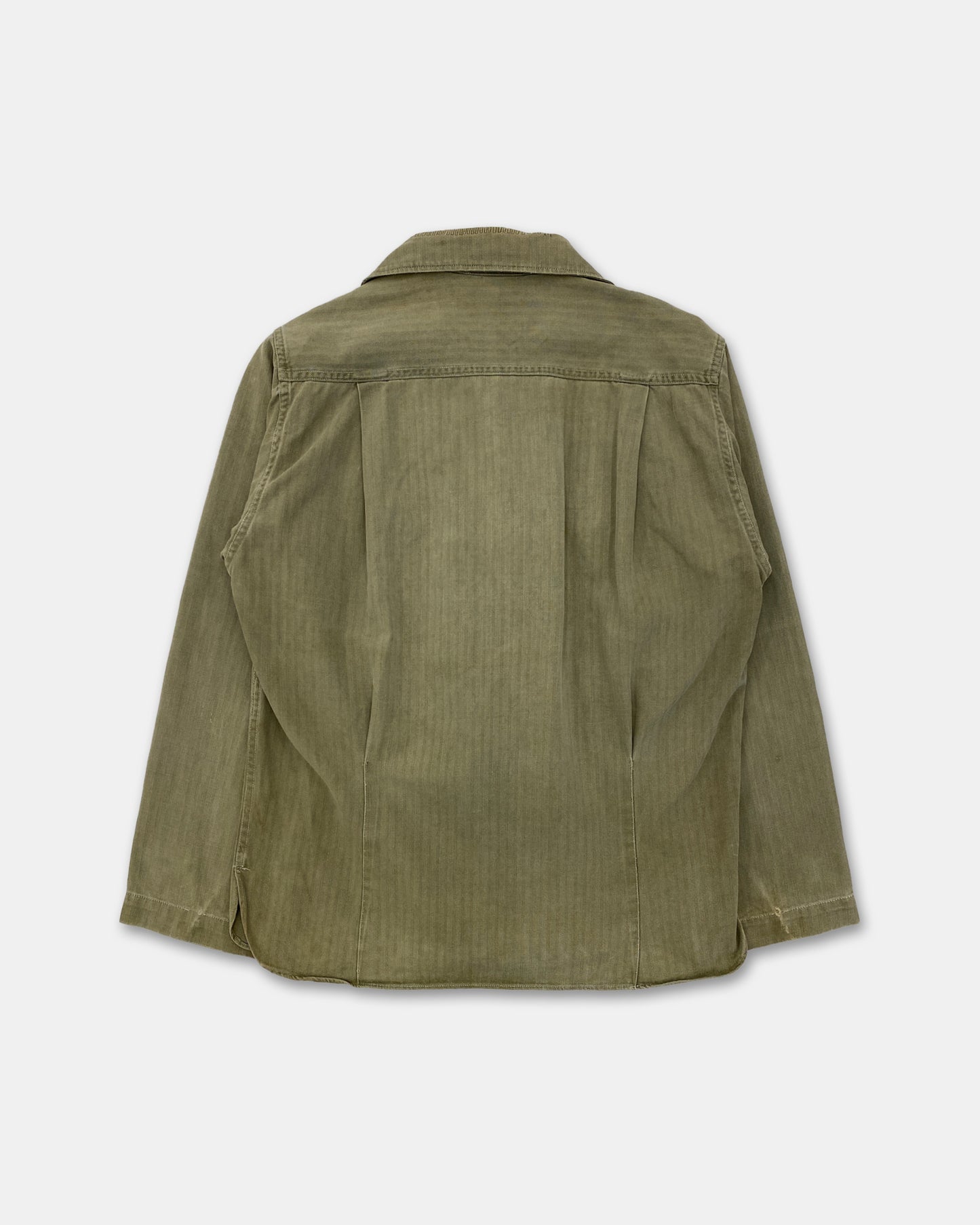 Vintage 1980s Military Herringbone Shirt Khaki Green