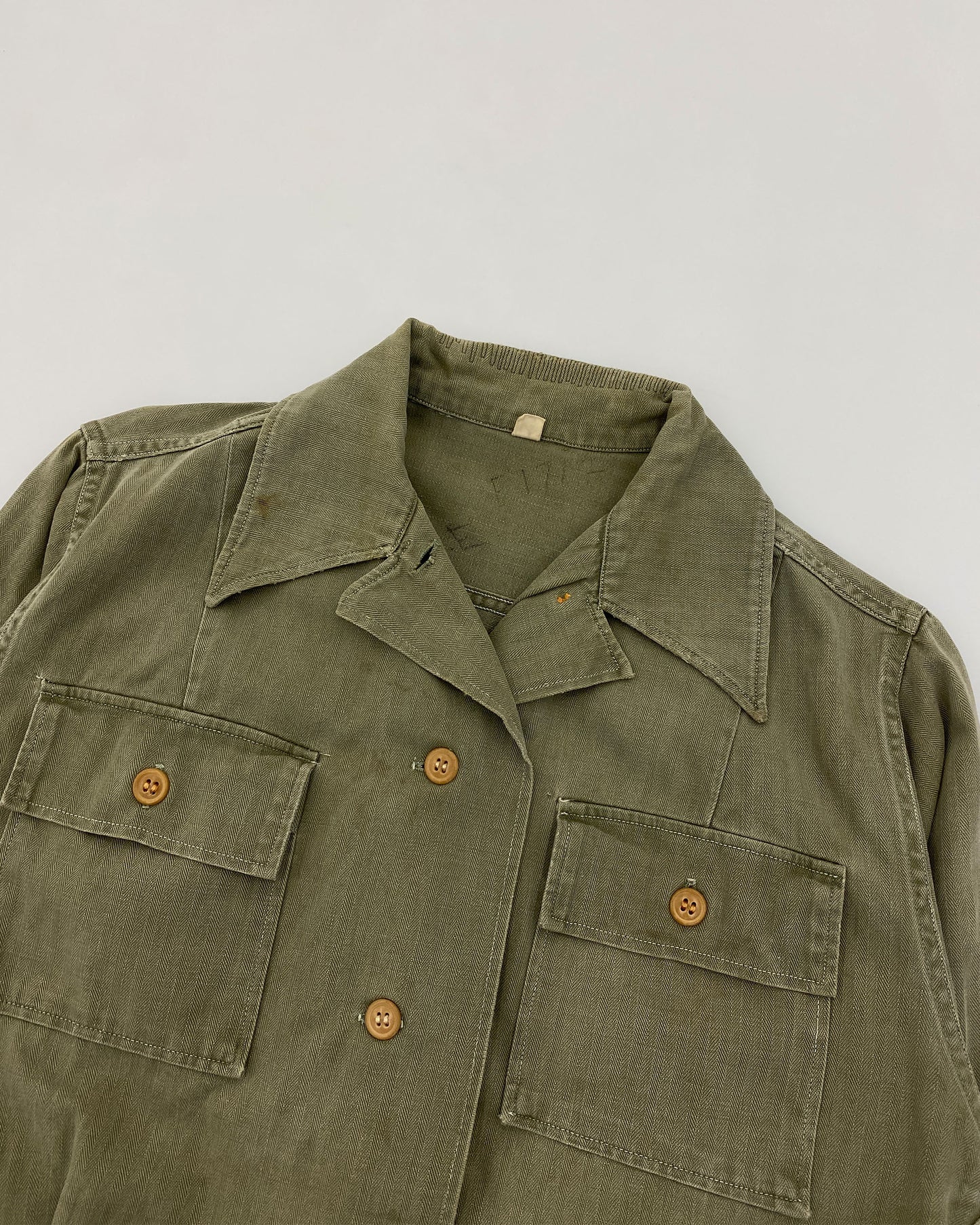 Vintage 1980s Military Herringbone Shirt Khaki Green