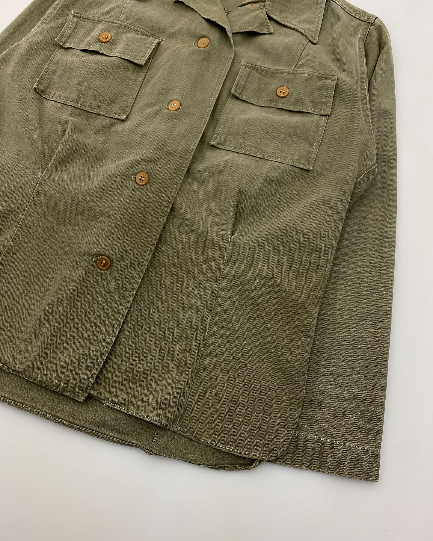 Vintage 1980s Military Herringbone Shirt Khaki Green